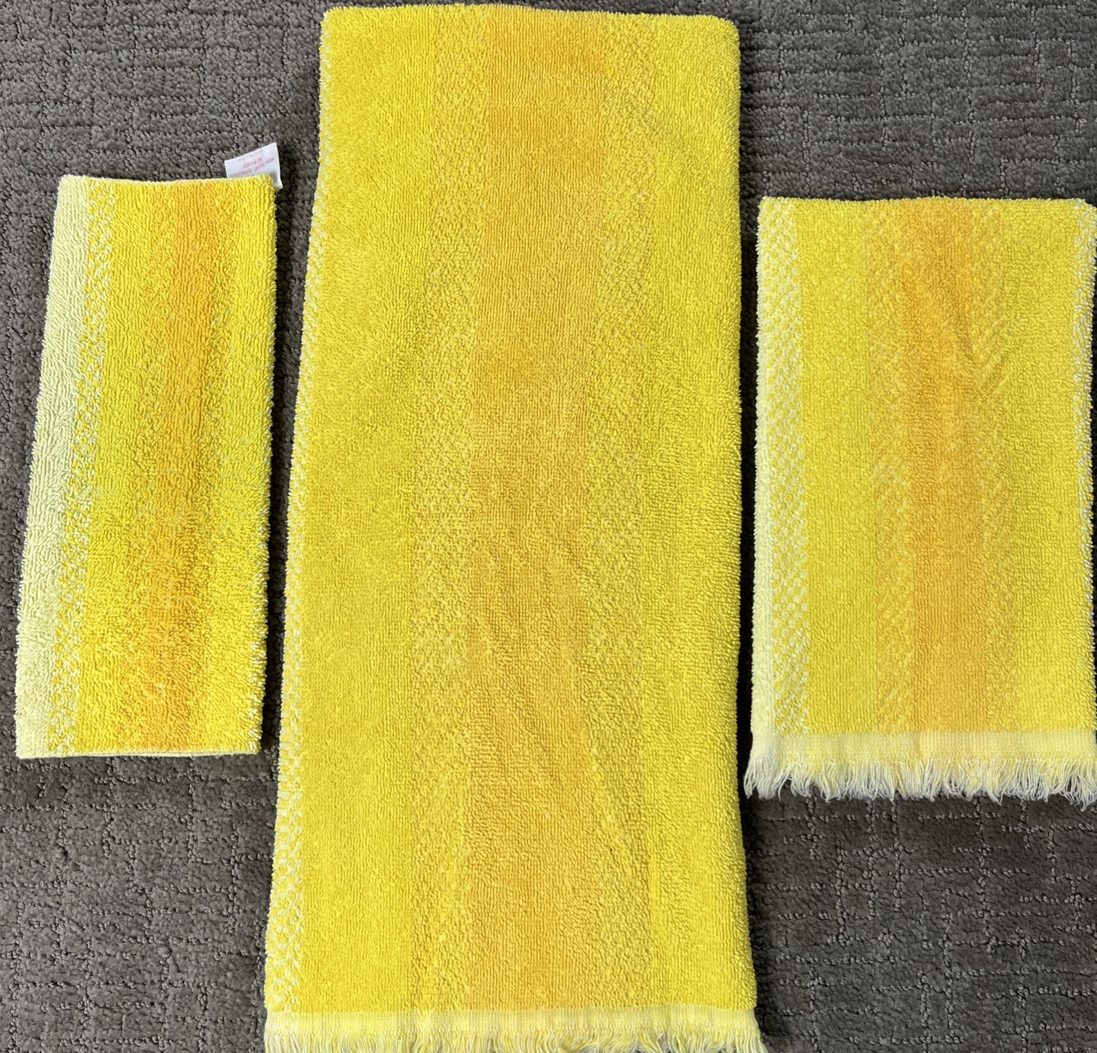 Vtg St Mary’s Bath Towel Set Yellow Sunshine 3pc Nice USA 100% Cotton