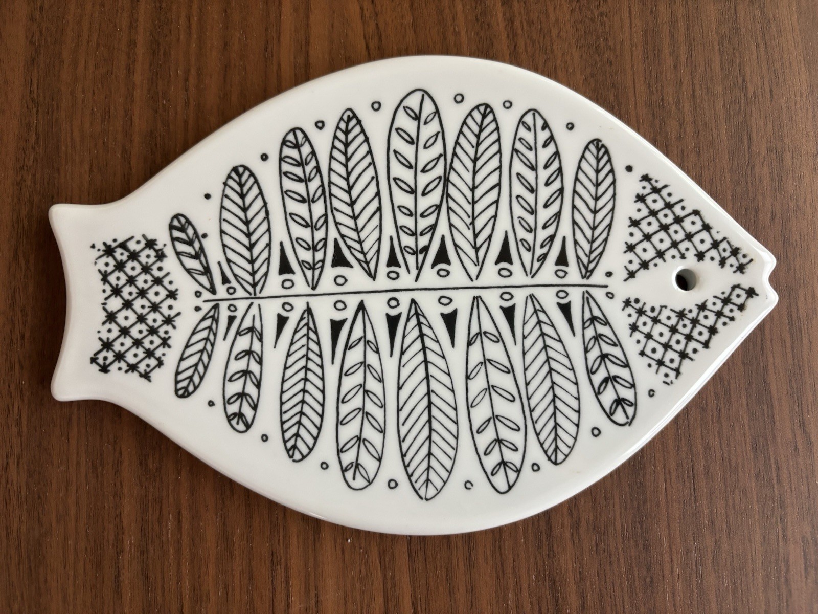 Porsgrund Norway Fish Trivet Black & White Ceramic Mid Century Wall Hanging '62 Porsgrund Norway Fish Trivet Black & White Ceramic Mid Century Wall Hanging '62