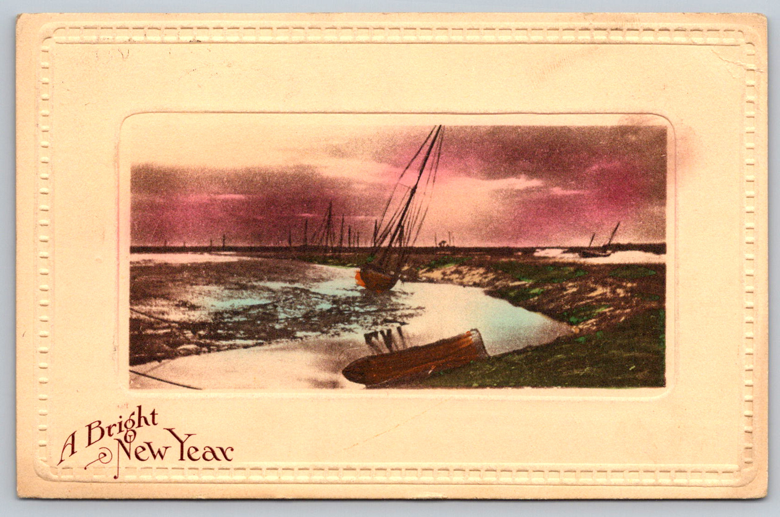 c1910s A Bright New Year Milwaukee Wisconsin Harbor Scene Antique Postcard