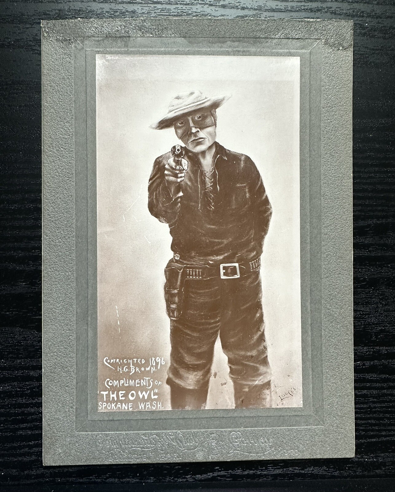 RARE OOAK GOLD RUSH OWL SALOON ADVERTISING WITH MASKED OUTLAW AIMING GUN MINING RARE OOAK GOLD RUSH OWL SALOON ADVERTISING WITH MASKED OUTLAW AIMING GUN MINING