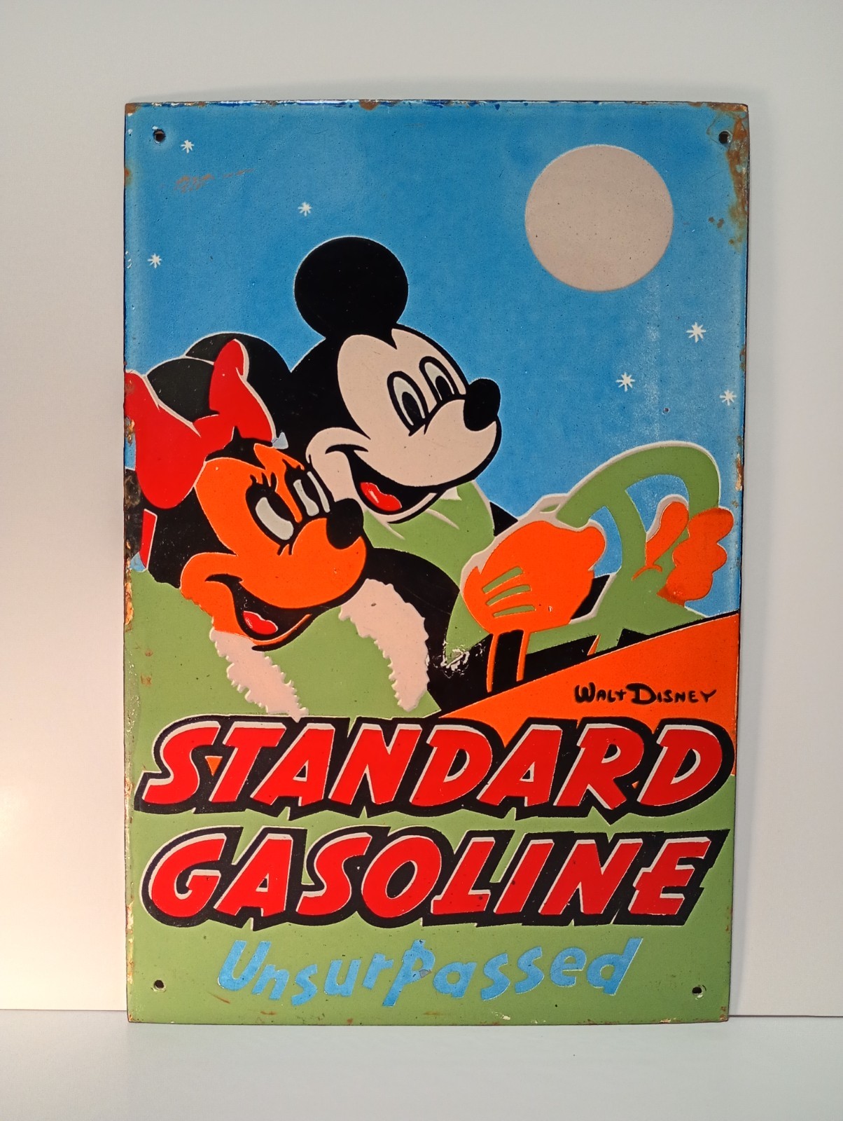Vintage STANDARD GASOLINE MICKEY MOUSE & MINNIE Porcelain Enamel Sign 12\ Vintage STANDARD GASOLINE MICKEY MOUSE & MINNIE Porcelain Enamel Sign 12\