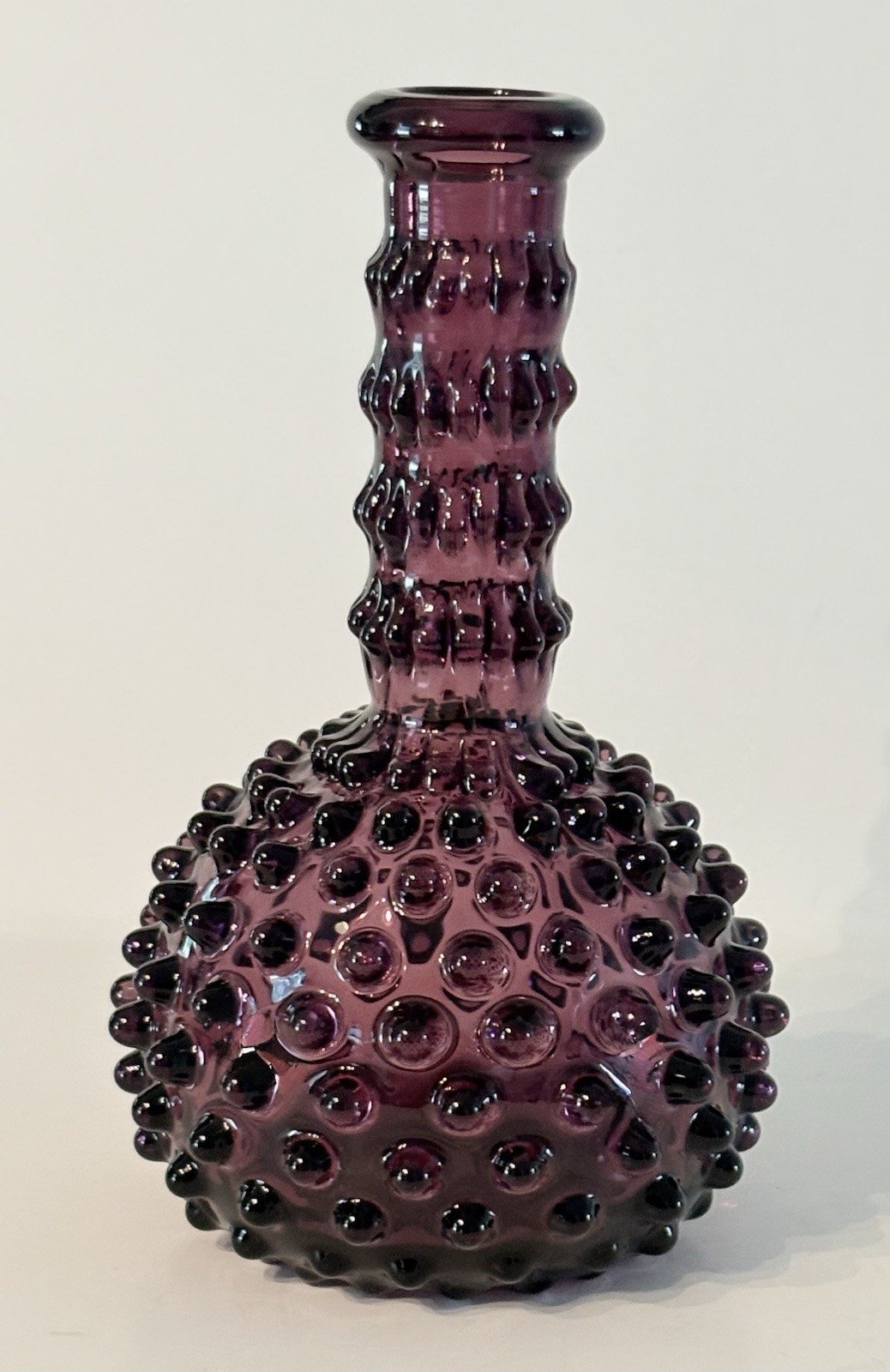 Vintage Purple Hobnail Decanter Amethyst Genie Bottle Art Glass 7.25\