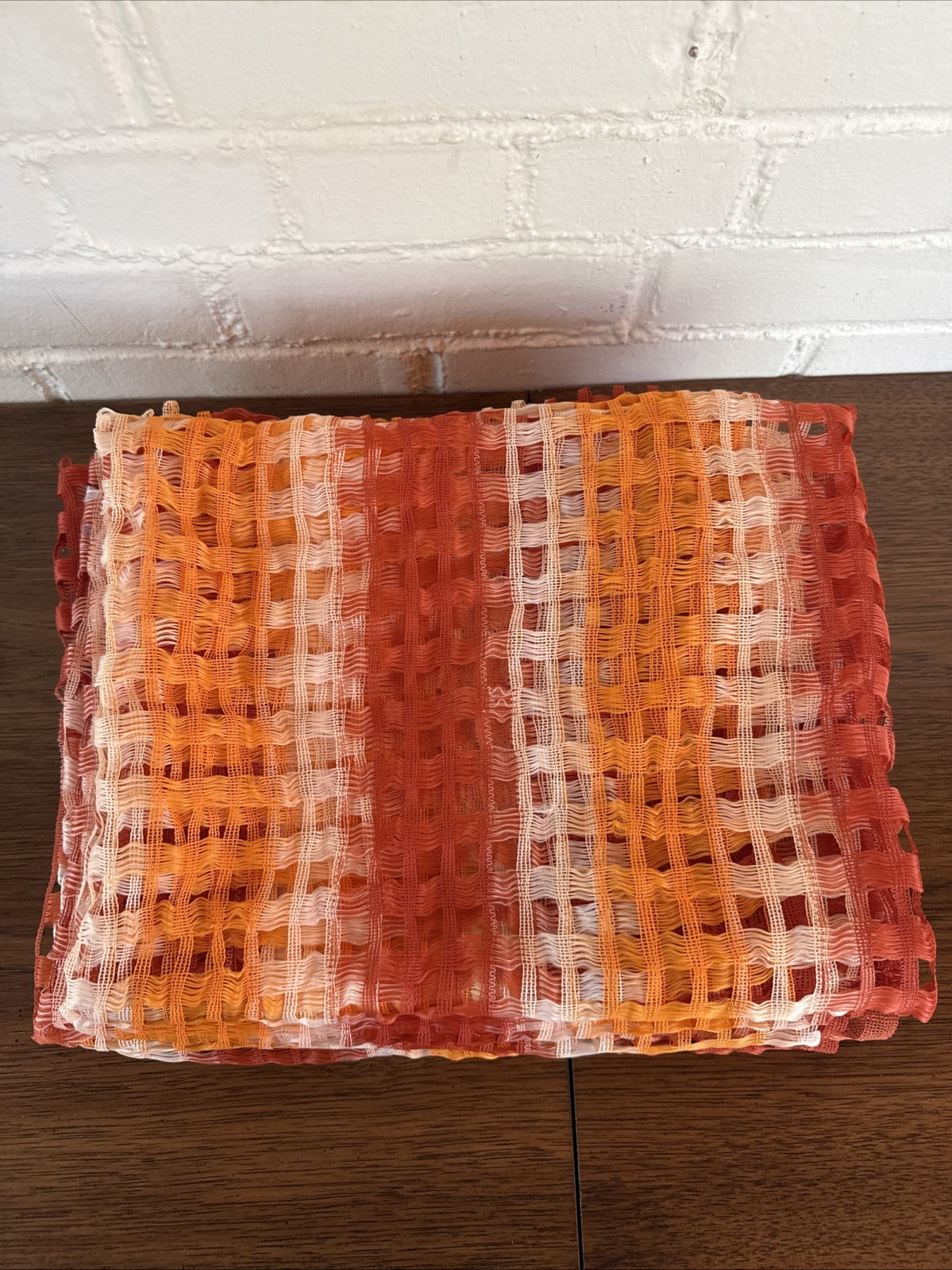 4 PC VTG MCM Mod Textured Curtains Orange Mesh Open Weave 4 Panels 51x44.50” Red