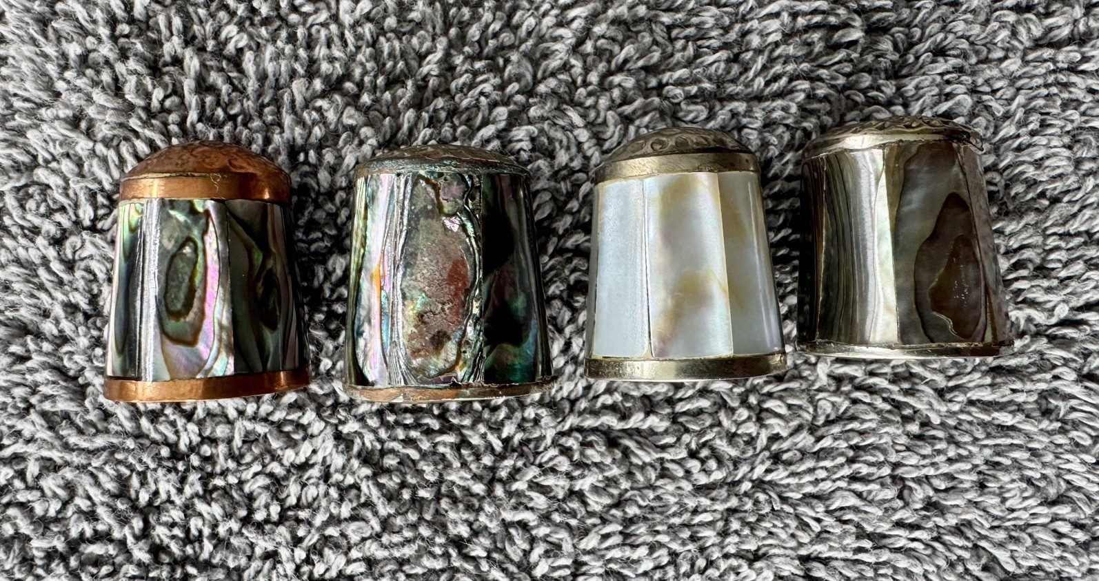 Unique Mother of Pearl and Abalone Inlay Collectible Sewing Thimbles - Lot Of 4