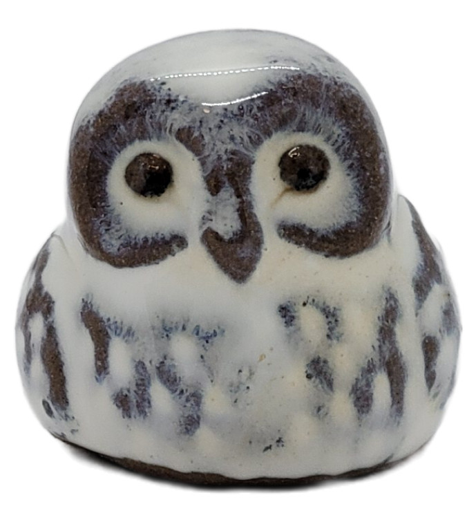 Vintage Ceramic Owl Figurine Brown & White Glazed Pottery Made in Taiwan – 1\