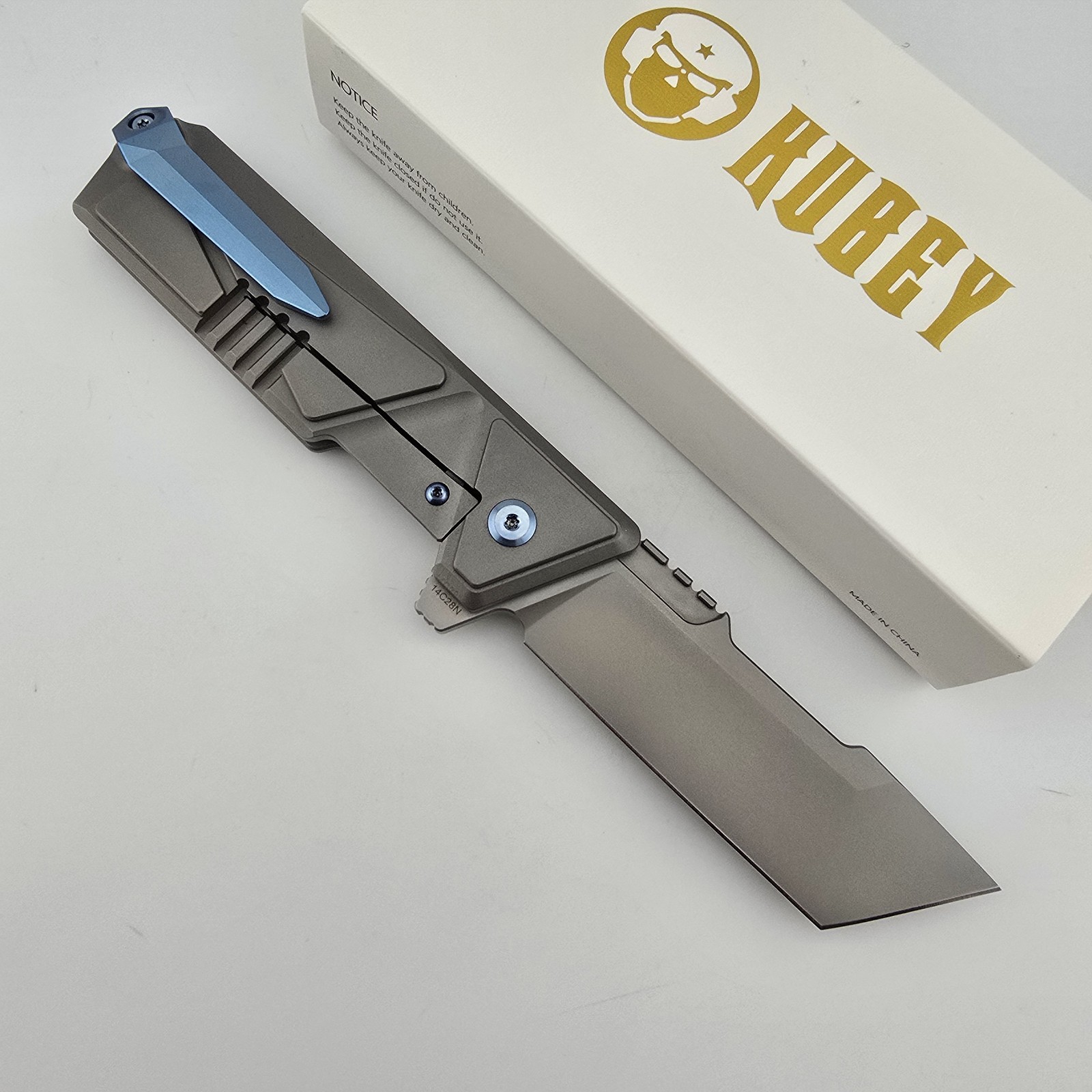 Kubey Avenger Folding Knife 14C28N Gray Titanium Flipper Frame Lock EDC KB209A
