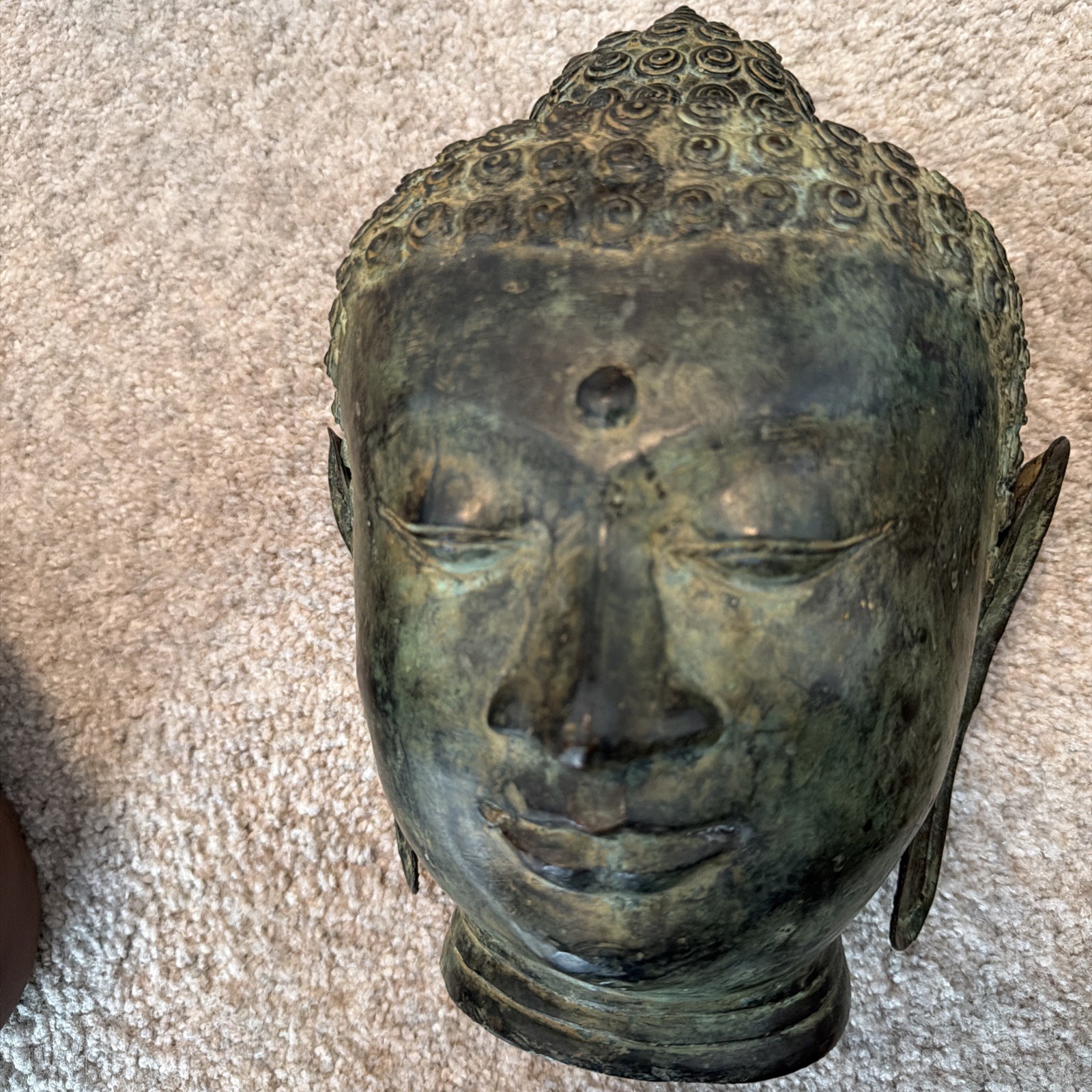 Vintage Buddha Head Green Bronze Brass Bust Statue Buddha 12\ Vintage Buddha Head Green Bronze Brass Bust Statue Buddha 12\