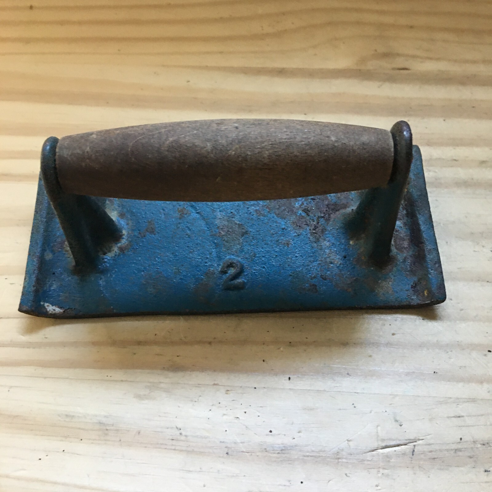 Vintage Concrete Groover/Edger Cast Iron Hand Tool Wood Handle #2 w/ Blue Paint