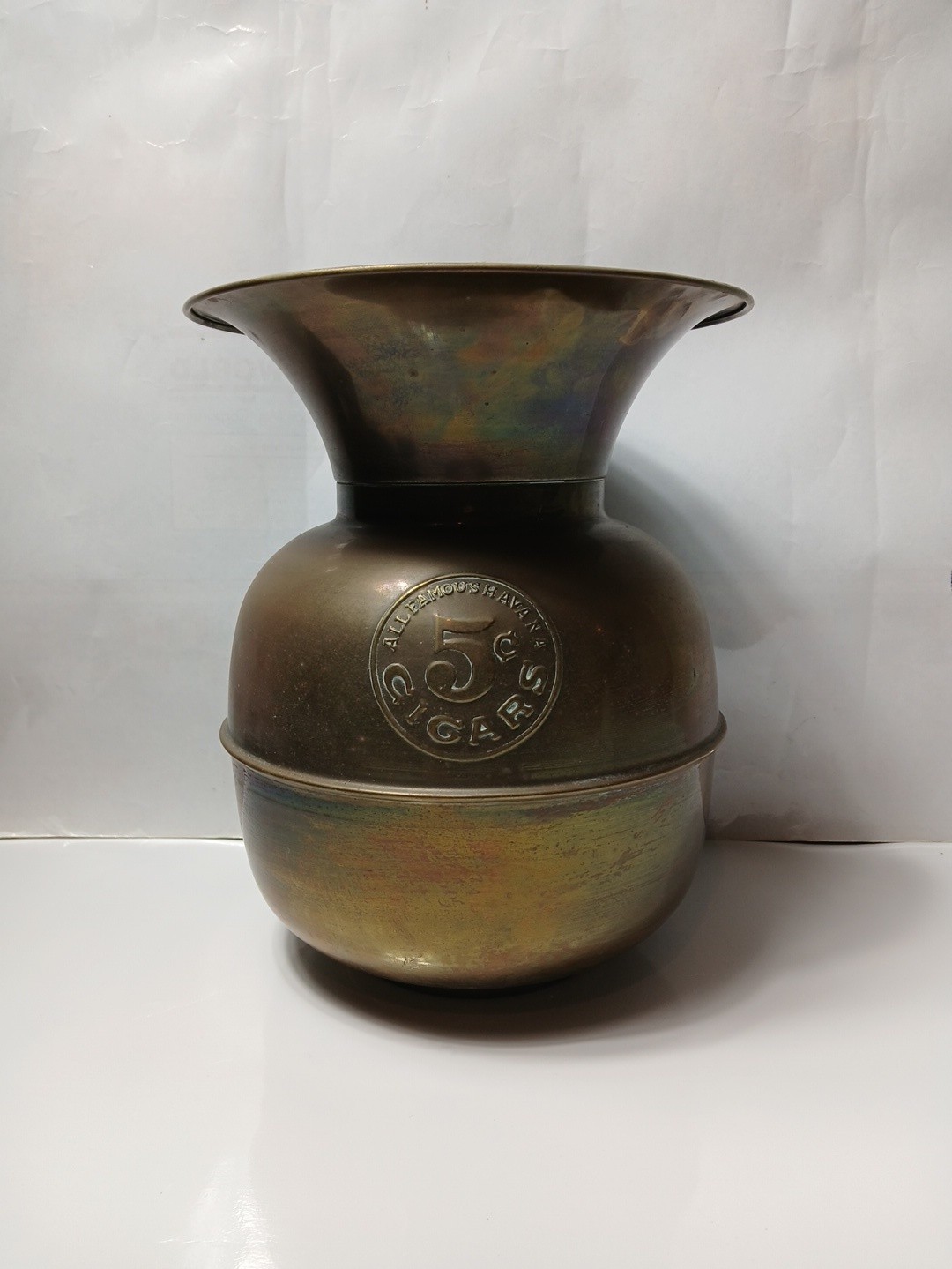 Vintage Brass Copper All Famous Havana 5 Cent Cigar Saloon Spittoon