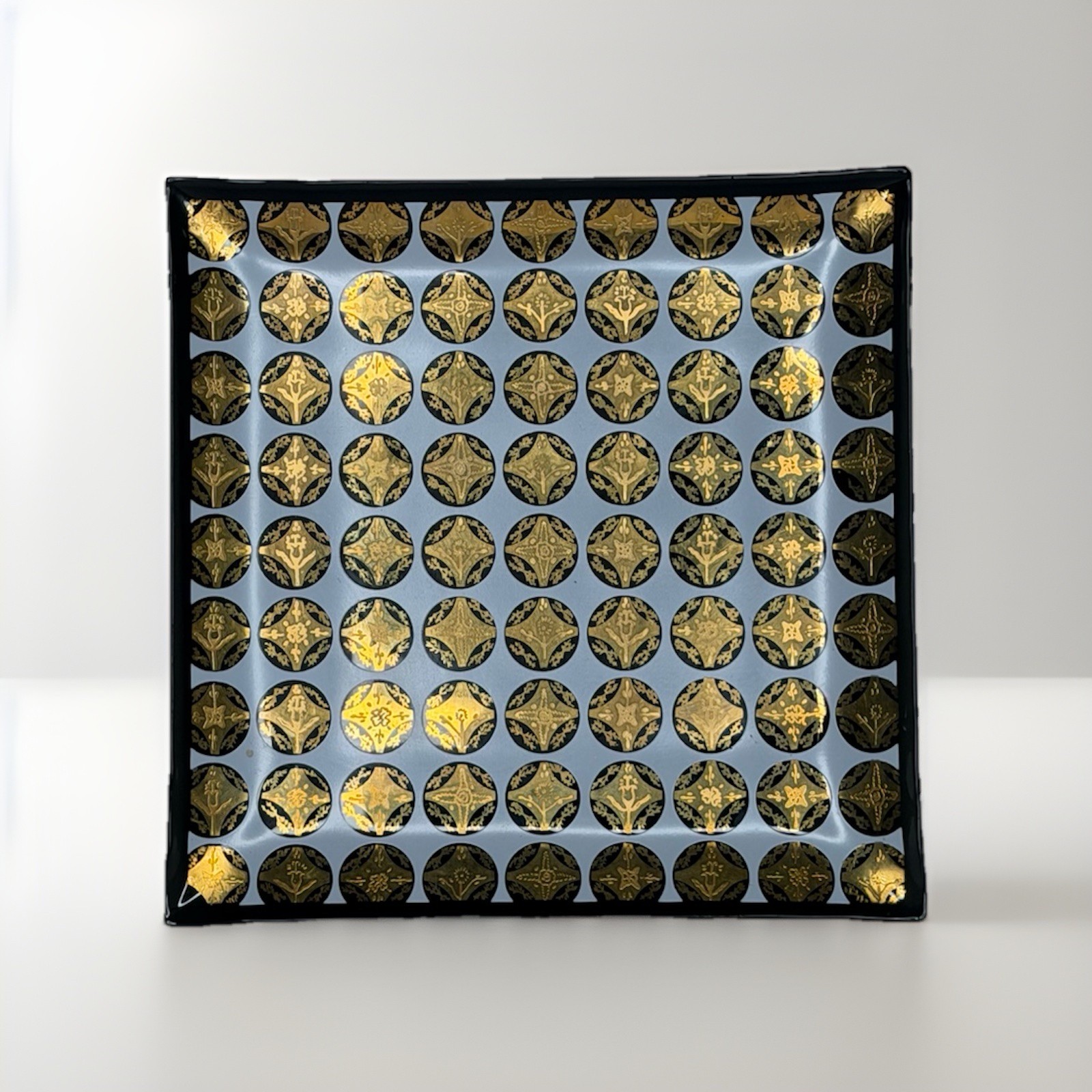 MCM Georges Briard Gold Medallion Glass Serving Tray Hollywood Regency Barware