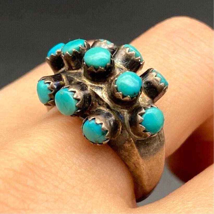 Vintage Navajo Native Indian Turquoise Silver Ring Size 7