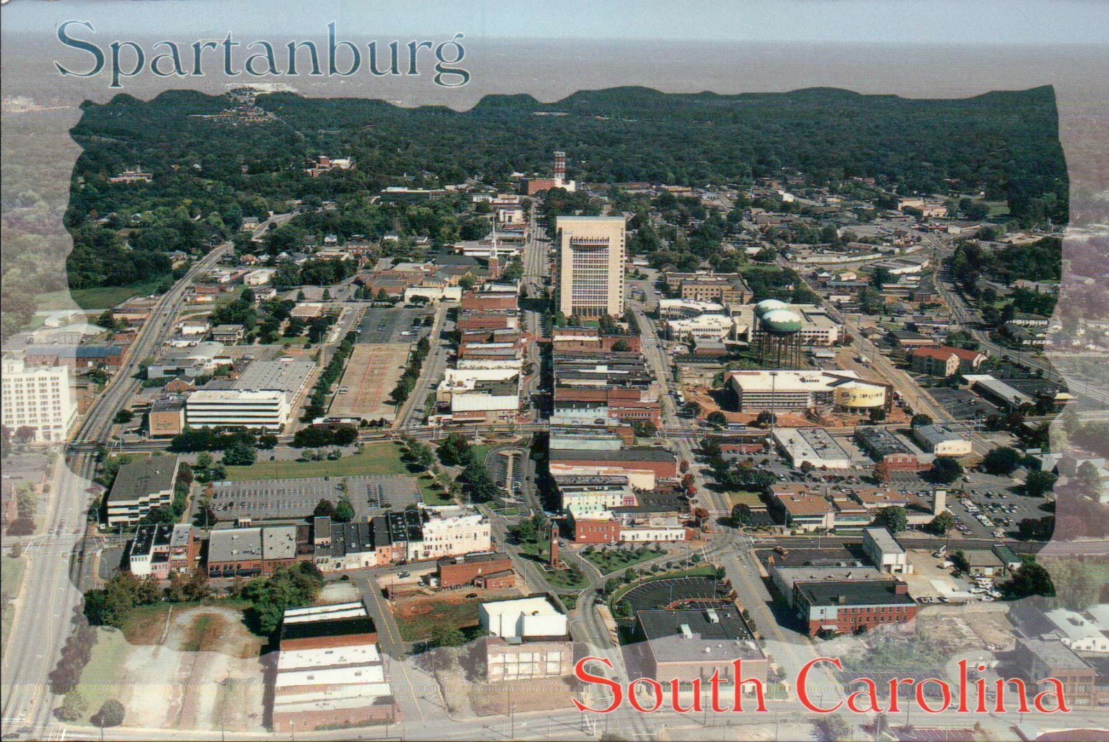 Spartanburg South Carolina, Aerial View of Downtown Buildings etc. --- Postcard