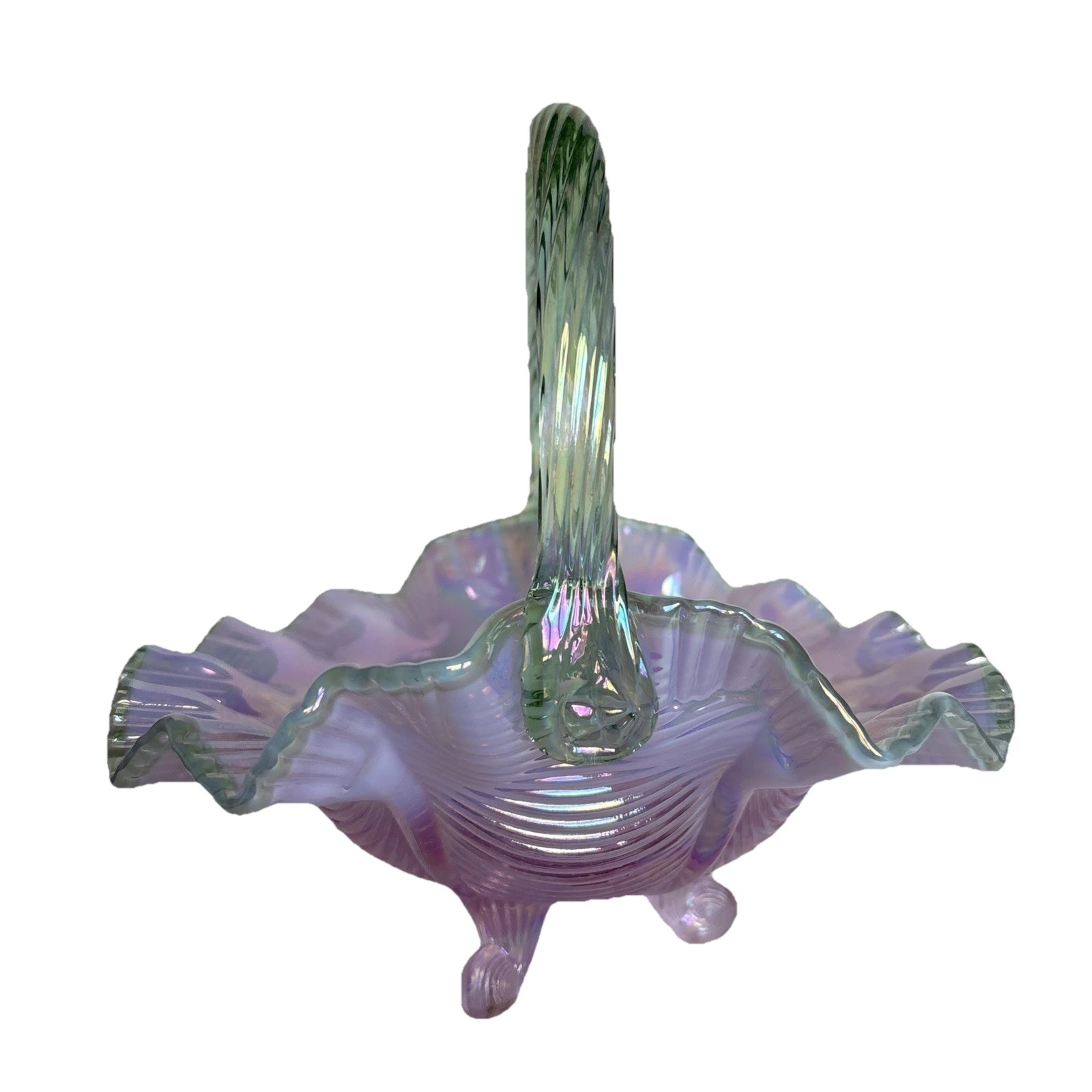 VTG NWT 2004 5739NH Footed Fenton Glass Pink Opalescent Basket 9\