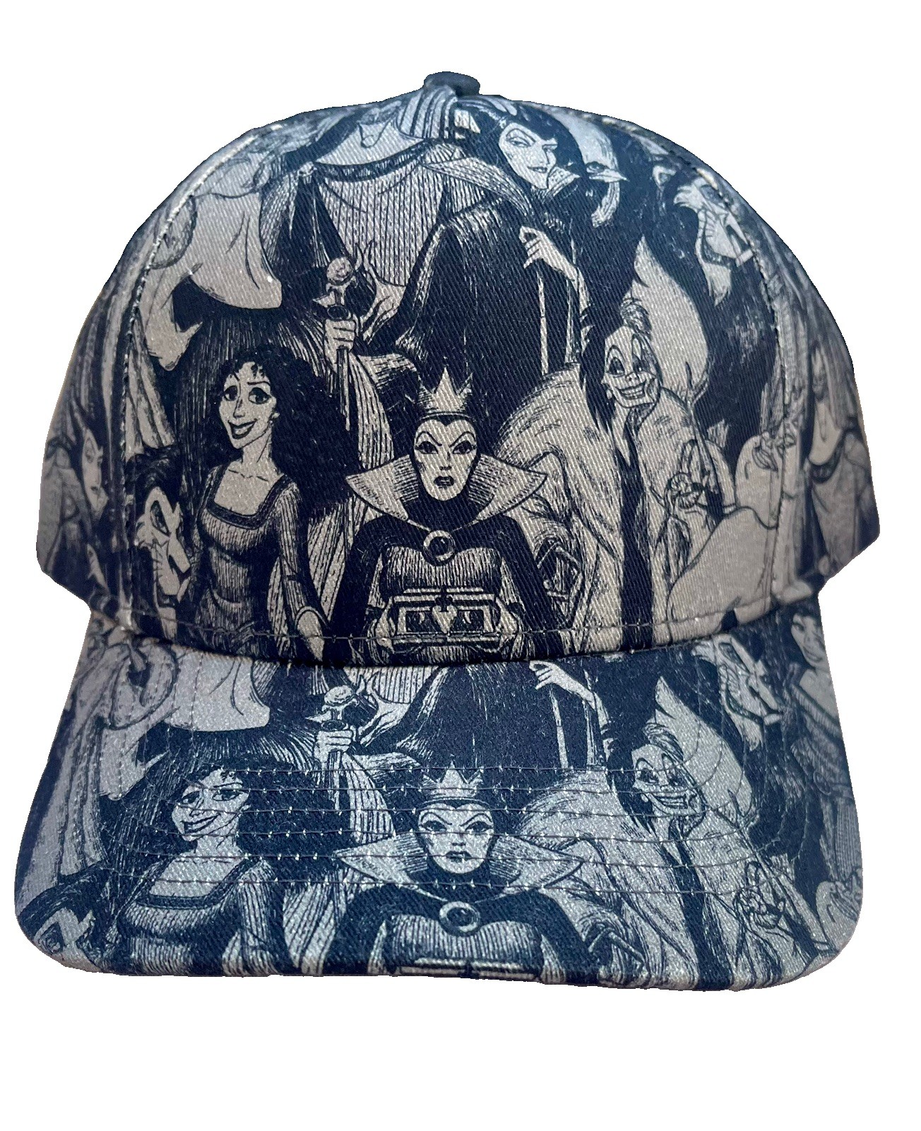 NEW Disney Parks Villains Hat All Over Print Gray Black OSFM Adult Rare
