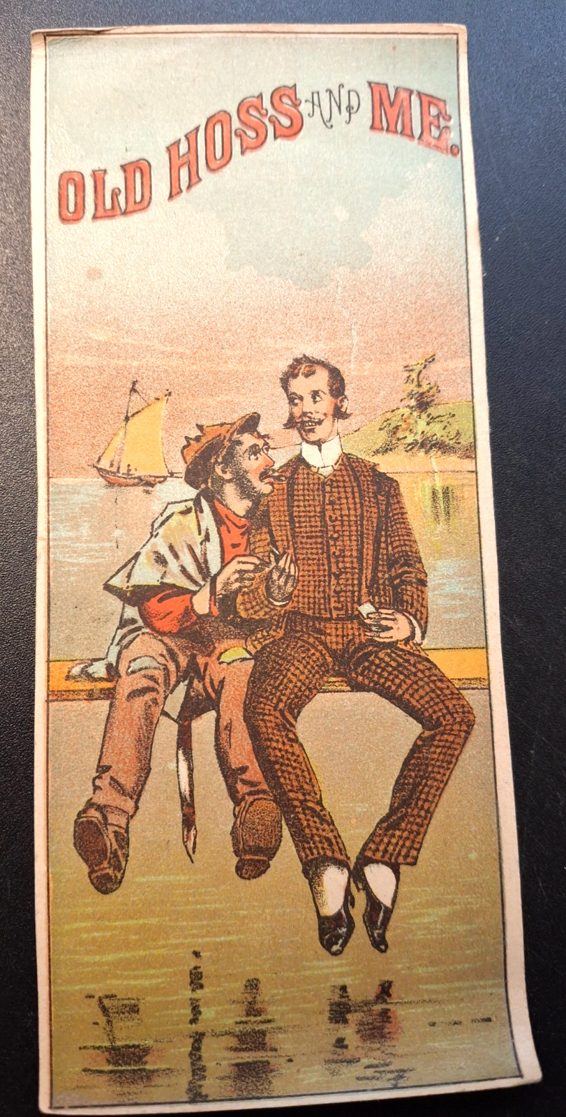 Victorian Trade Card - Old Hoss and Me, Men Sitting on Dock Capt Kidd