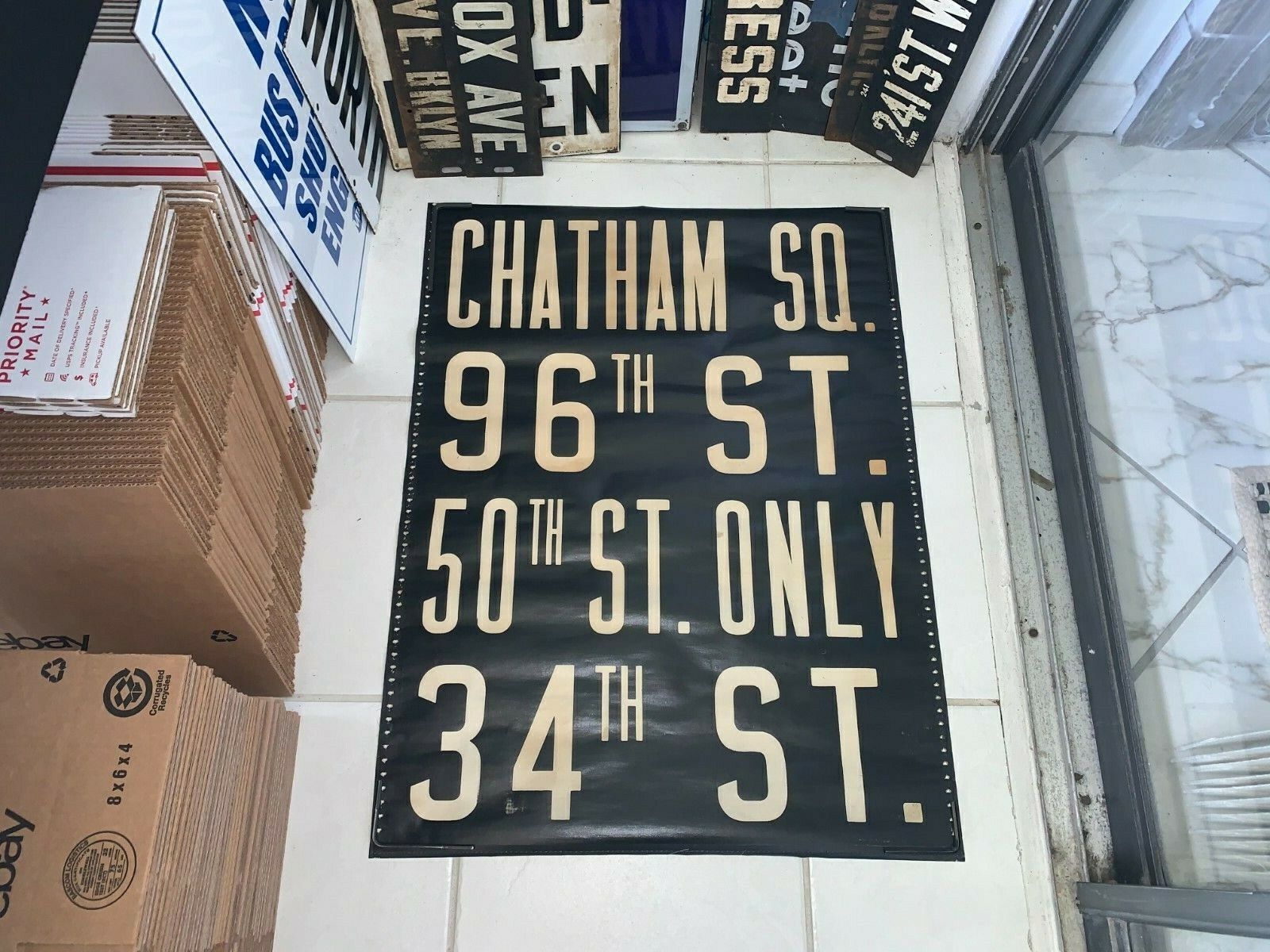 NY NYC MACK BUS ROLL SIGN MANHATTAN CHATHAM SQUARE CHINATOWN BOWERY PARK ROW ART