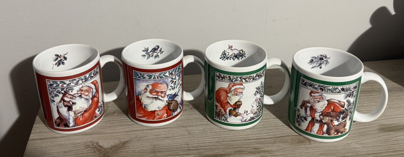 Santa\'s Friends Mugs Cups Vintage K.I.C. Stoneware Coffee/Tea Set Of 4 Christmas
