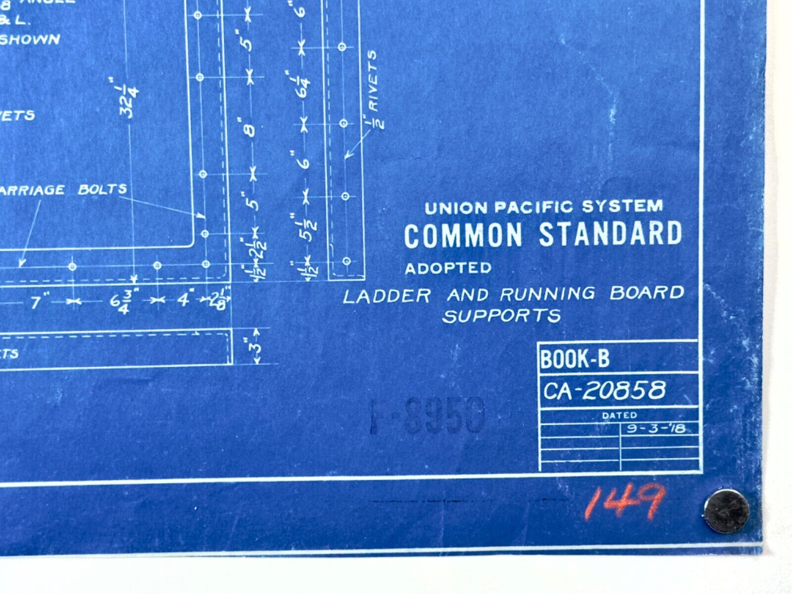 1918 Union Pacific Blueprint- Utah Railroad ‘Ladder and Running Board’ 20\'\'x15\'\'