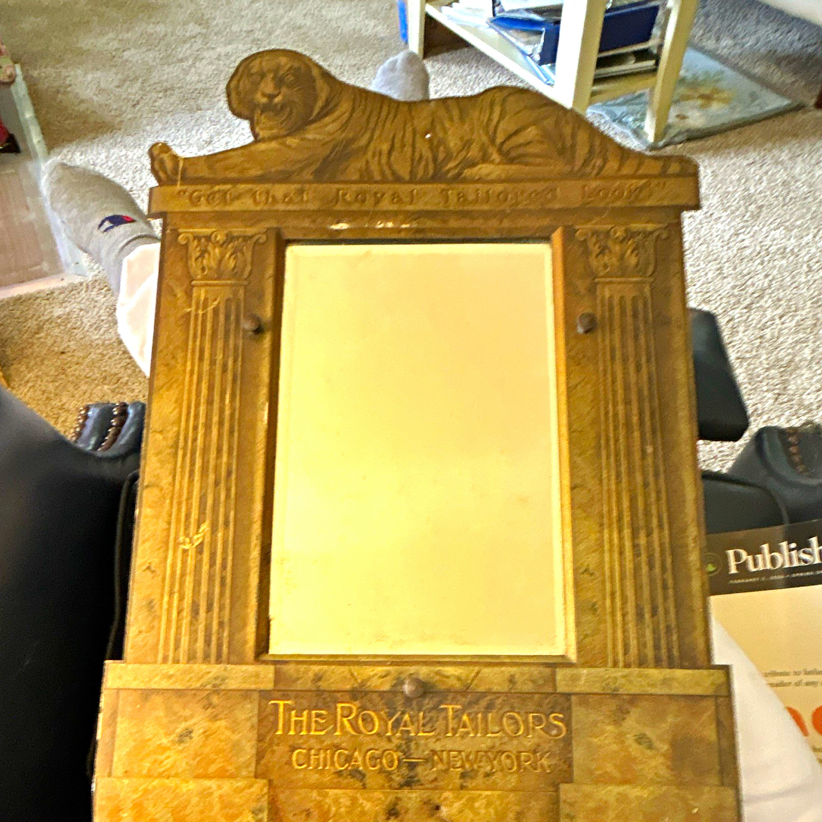 The Royal Tailors Chicago New York Advertising Mirror, Brown & Gold