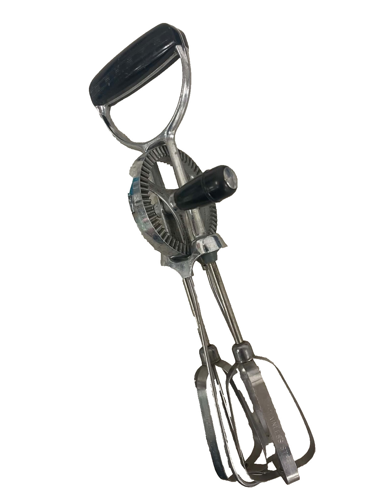 Vintage EKCO BEST Egg Beater Hand Crank Rotary Mixer Stainless Steel Black USA