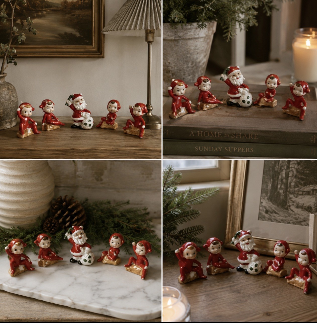RARE VINTAGE 40s/50s JAPAN CERAMIC Set PIXIE ELVES & SANTA Lot of 5 PriceFirm