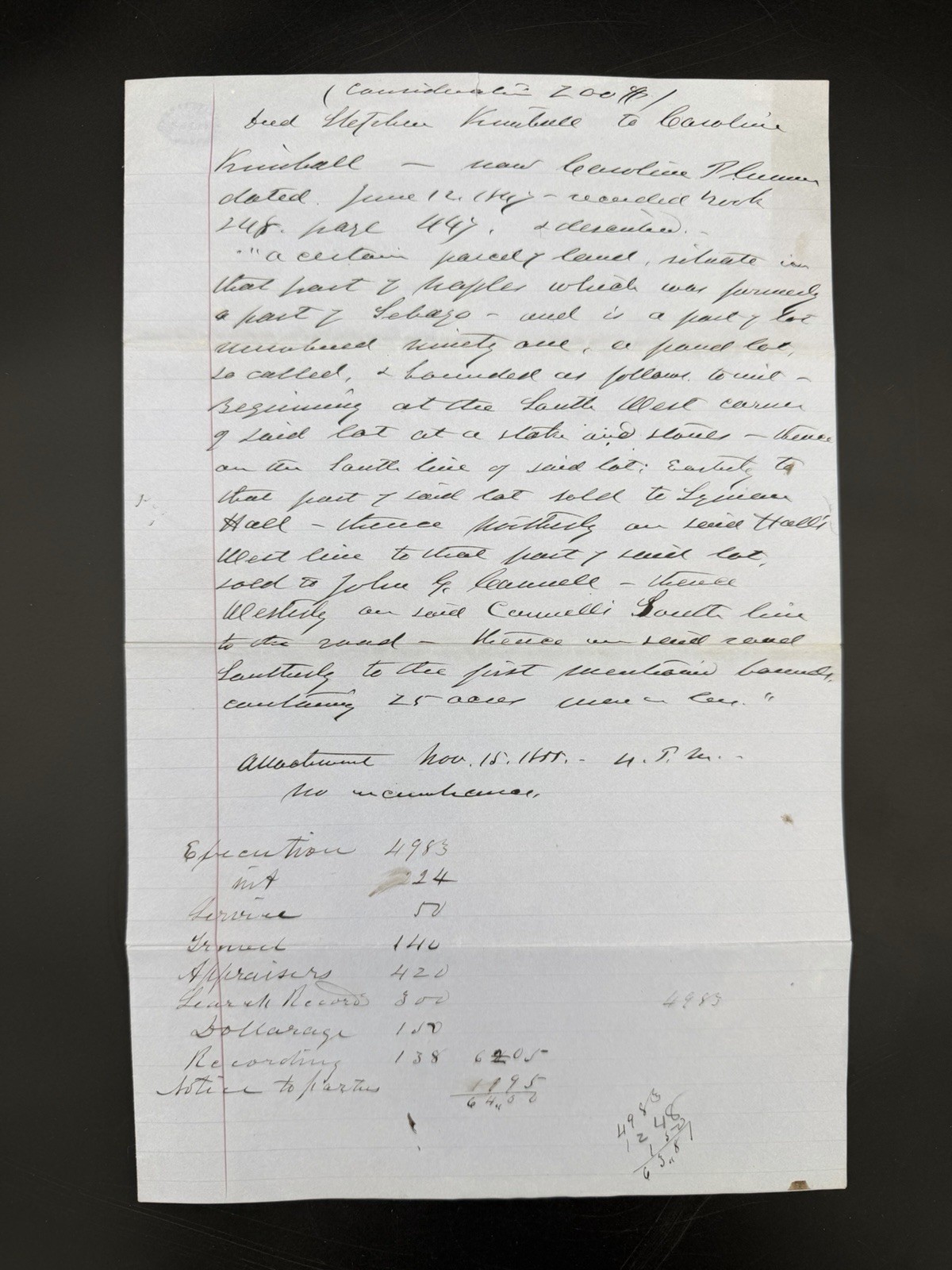 Antique 1855 Maine Land Attachment Legal Manuscript Document Naples Property