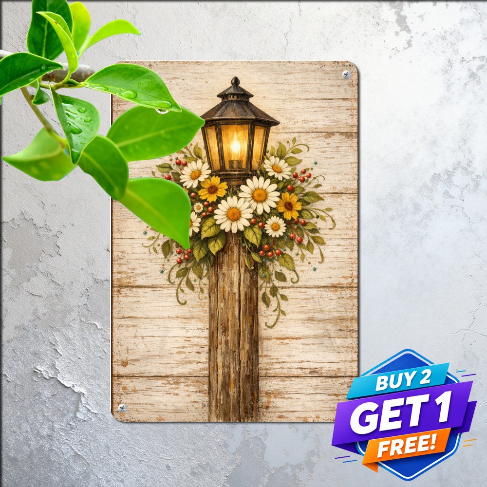 Christian Cross Sunflower Pattern Spiritual Religious Faith Metal Wall Sign Art