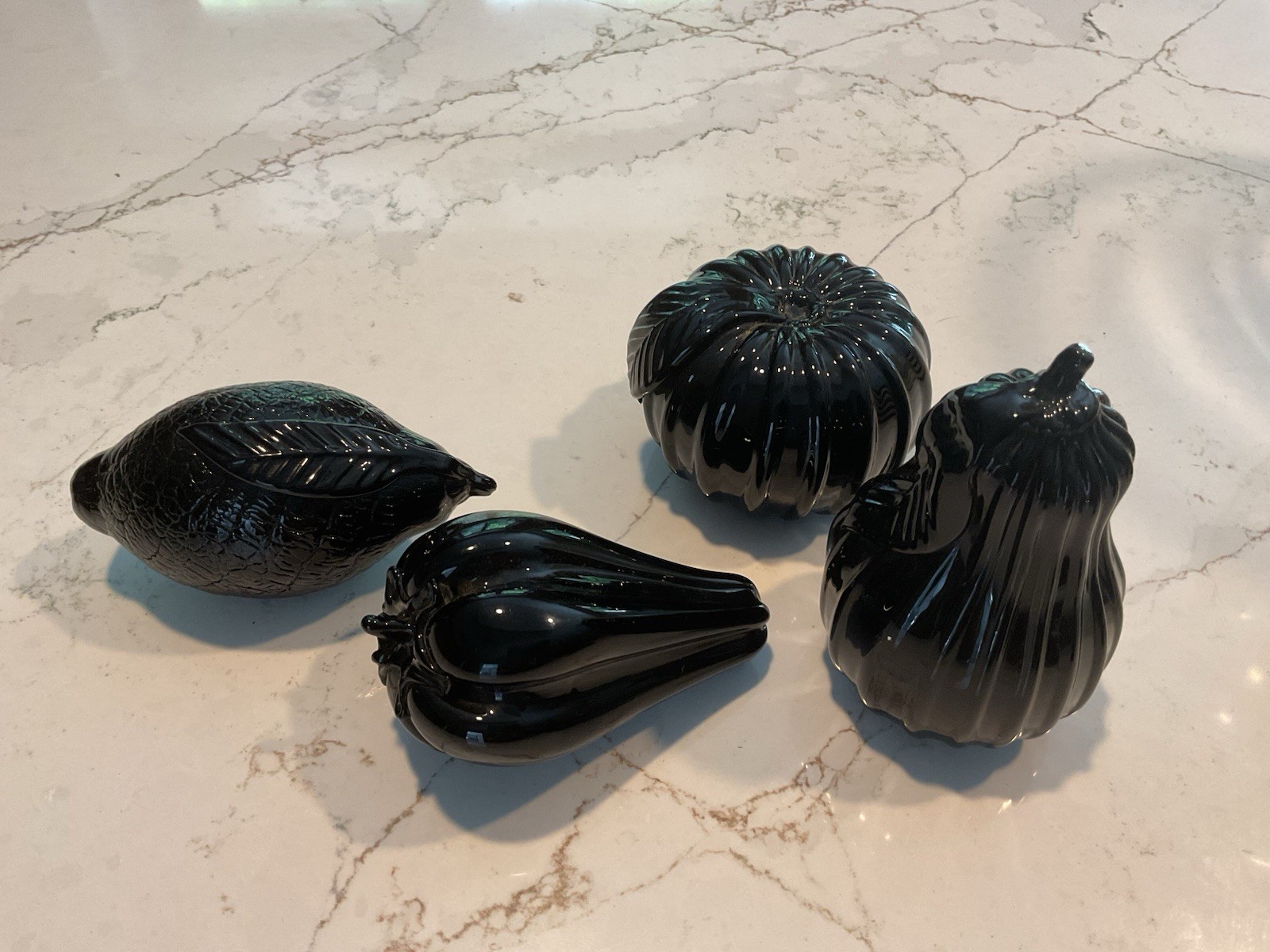 Vintage Marano Style black glass fruit 4 pieces