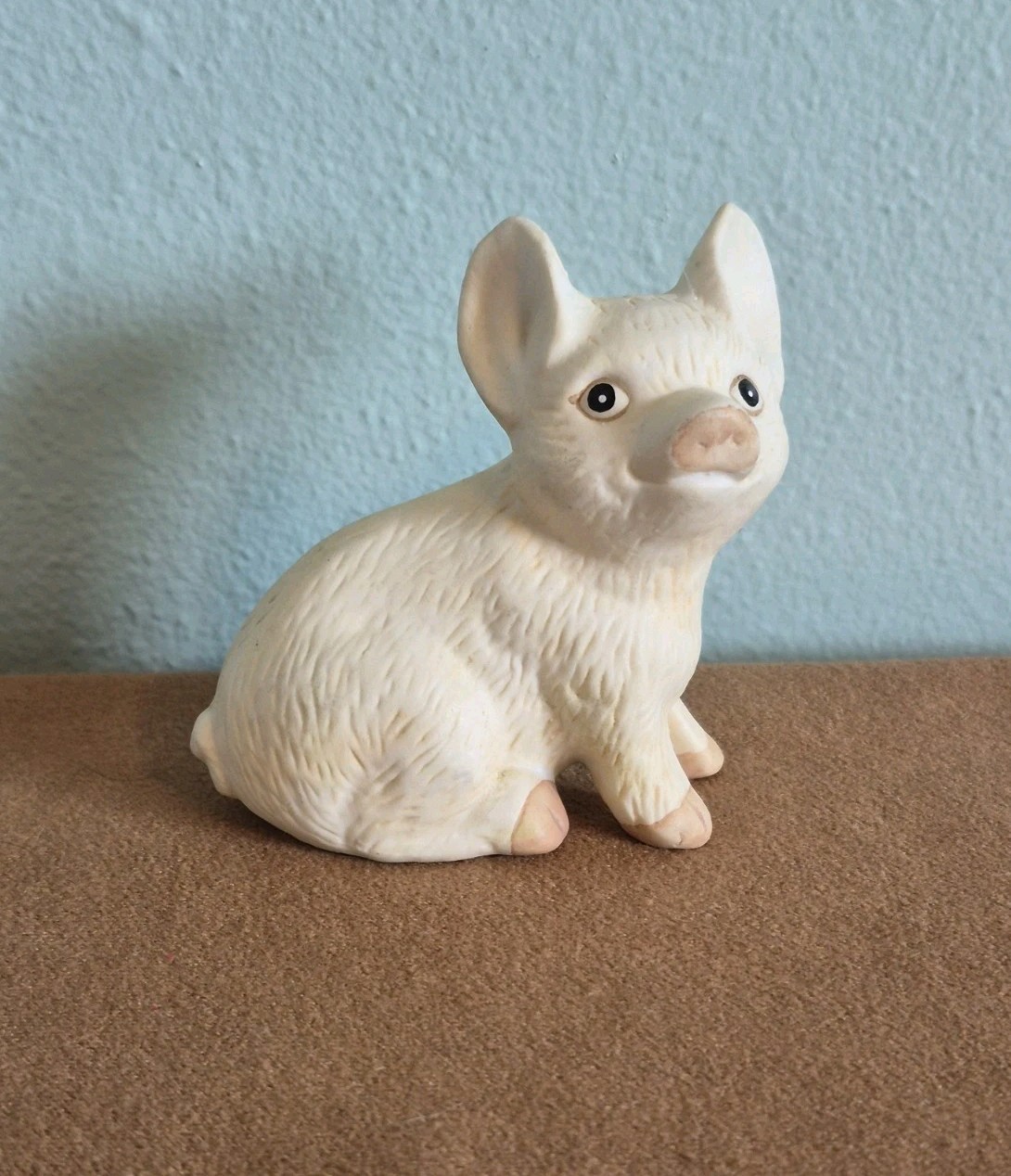 White Porcelain Pig Figurine Vintage 3 Inch Painted