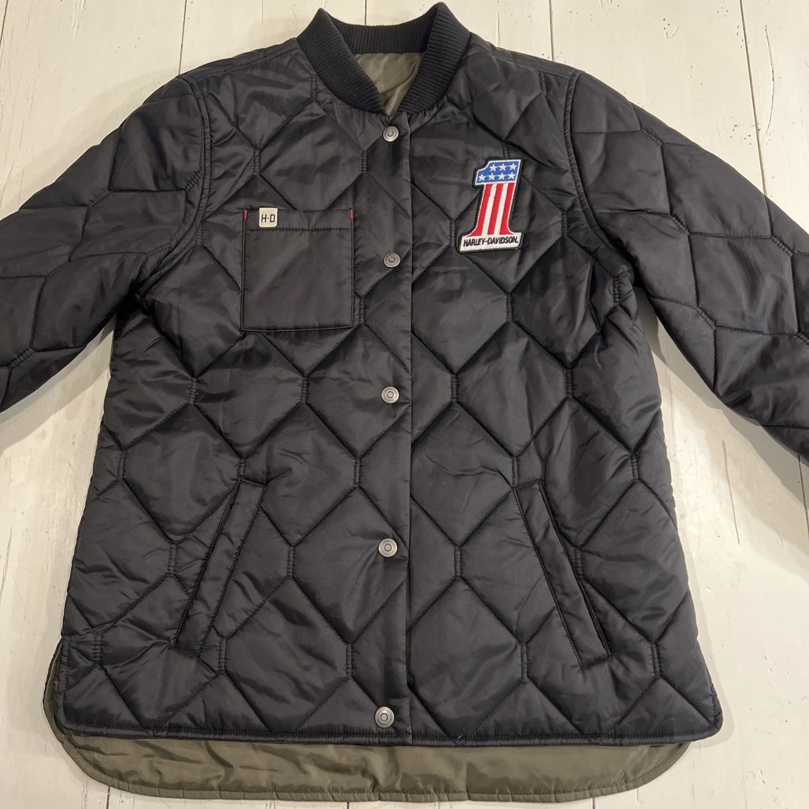 Harley-Davidson® Women\'s Reversible Quilted Jacket, Black/Green 98404-20VW/Small