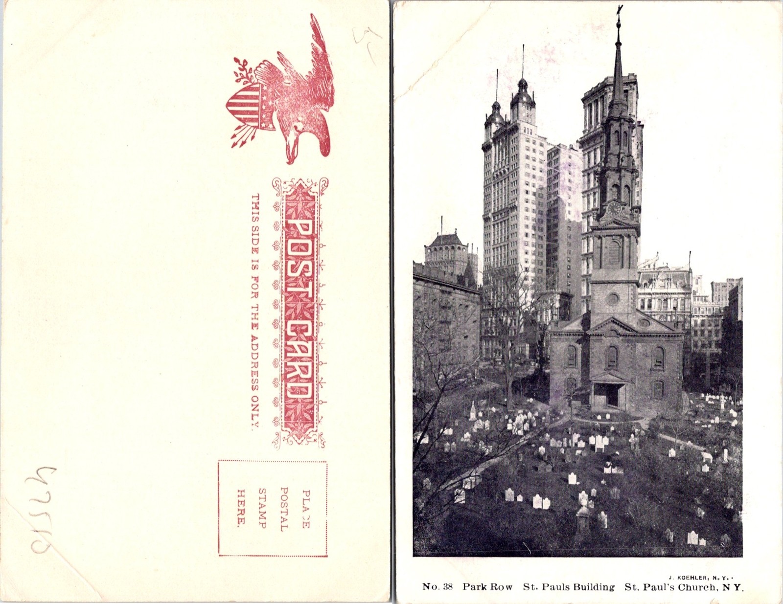 St Pauls Building Park Row St Pauls Church New York NY Postcard Unused 47510
