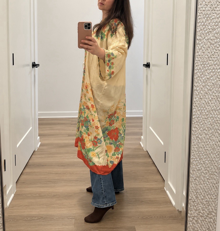 Wearable Vintage Japan Silk Floral Kimono Robe Haori Art Deco Print READ