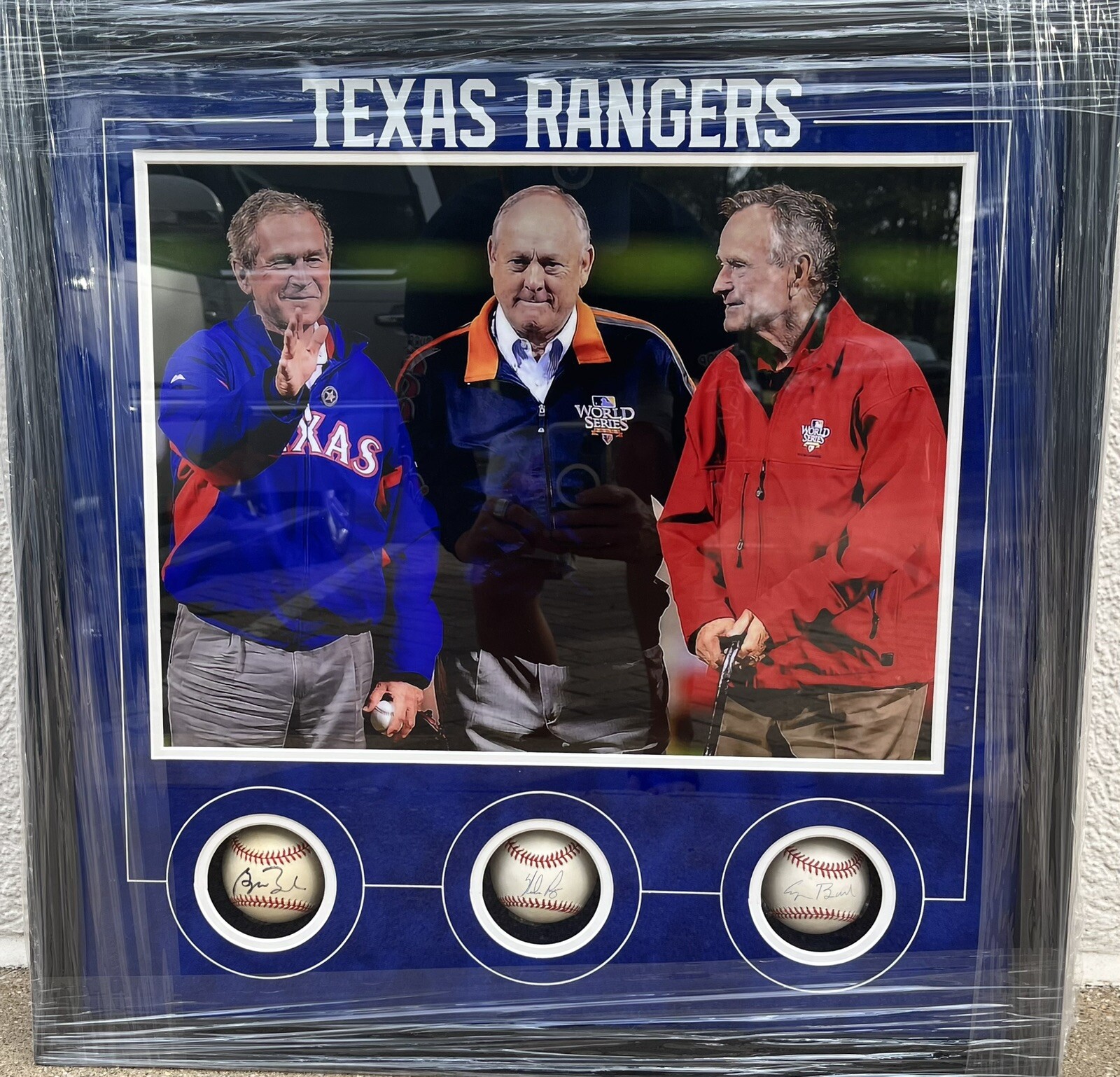 George W Bush Nolan Ryan HW Bush autographed  Signed Framed baseballs JsA