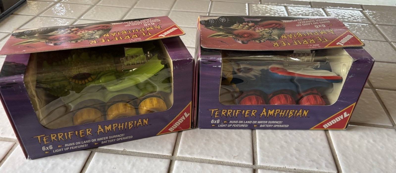 2 Buddy L Terrifier Amphibian 1985 New Old Stock Green Amphibian and Water Hawk