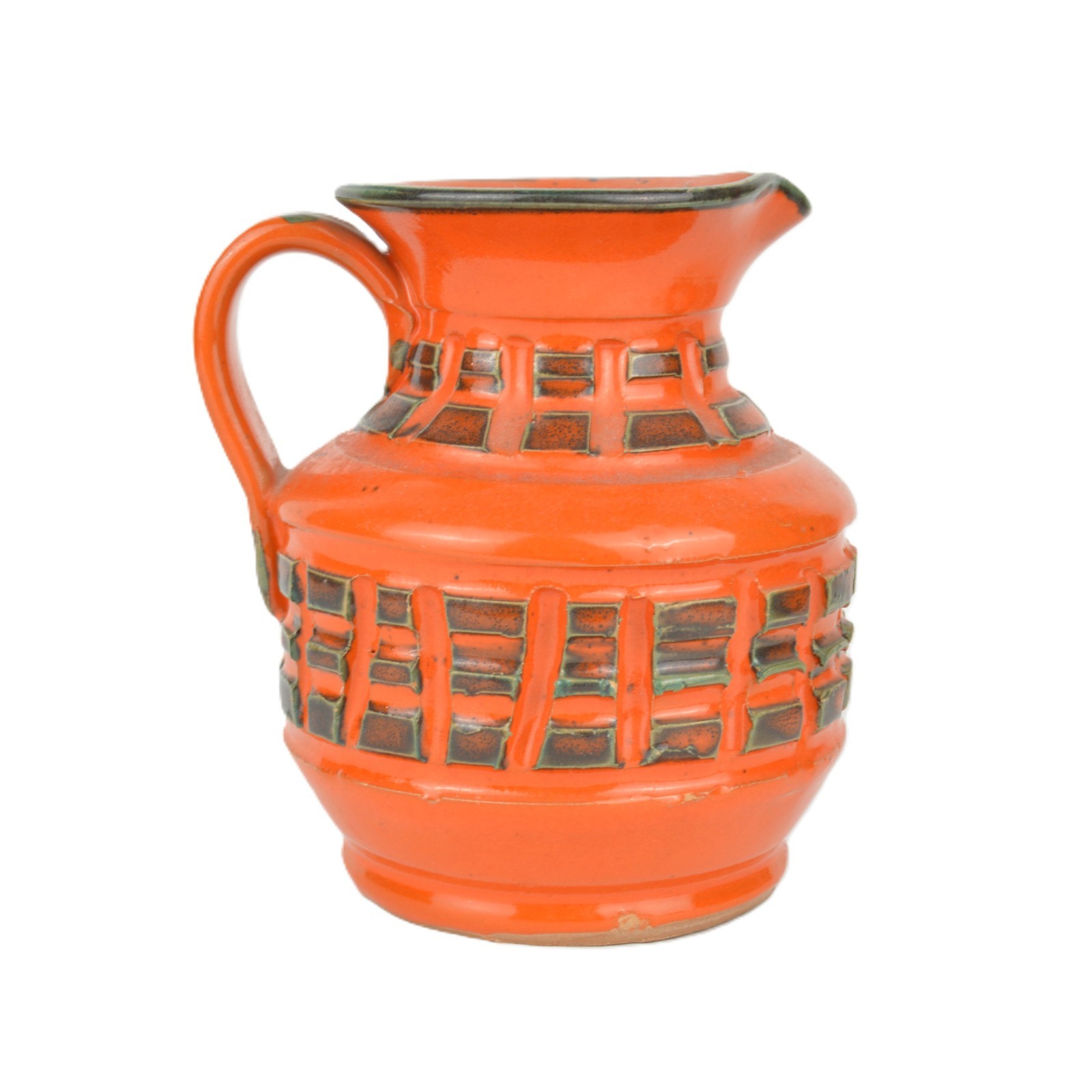 Vintage Italian Pottery Incised Orange Black Geometric Pitcher Vase Bitossi READ Vintage Italian Pottery Incised Orange Black Geometric Pitcher Vase Bitossi READ