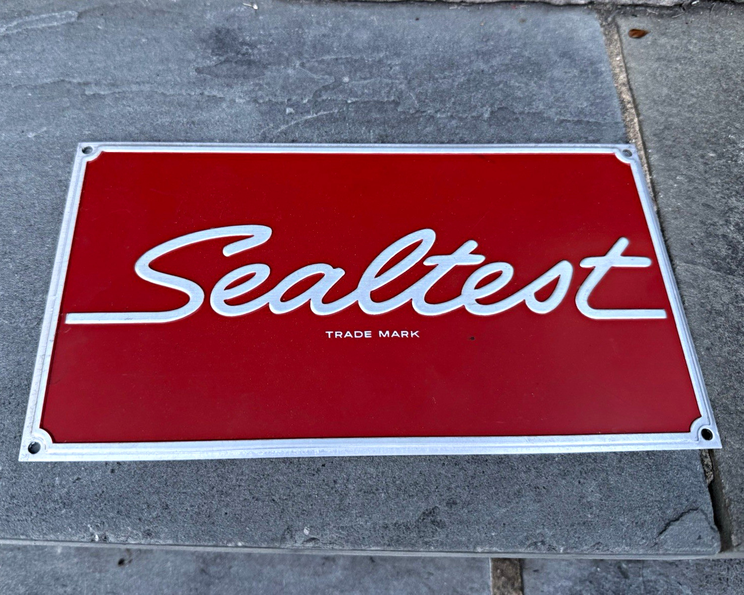 Sealtest Dairy Advertising Sign Plaque Red White Silver Metal