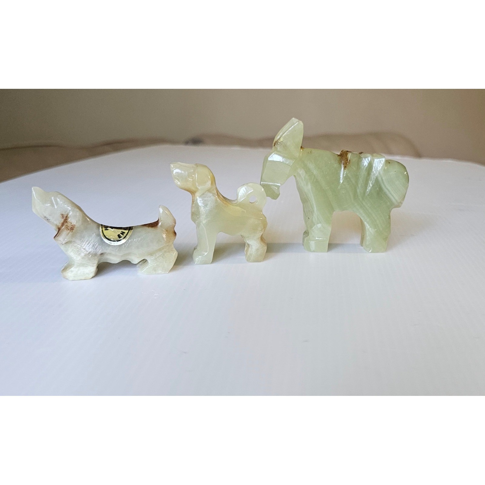 Vintage Mexican Onyx Animal Figurines Set of 3 Hand Carved Donkey Dogs  Stone