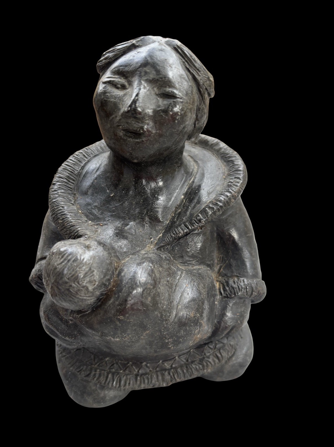 Vintage Inuit Soapstone Style Sculpture Mold Of Mother & Child
