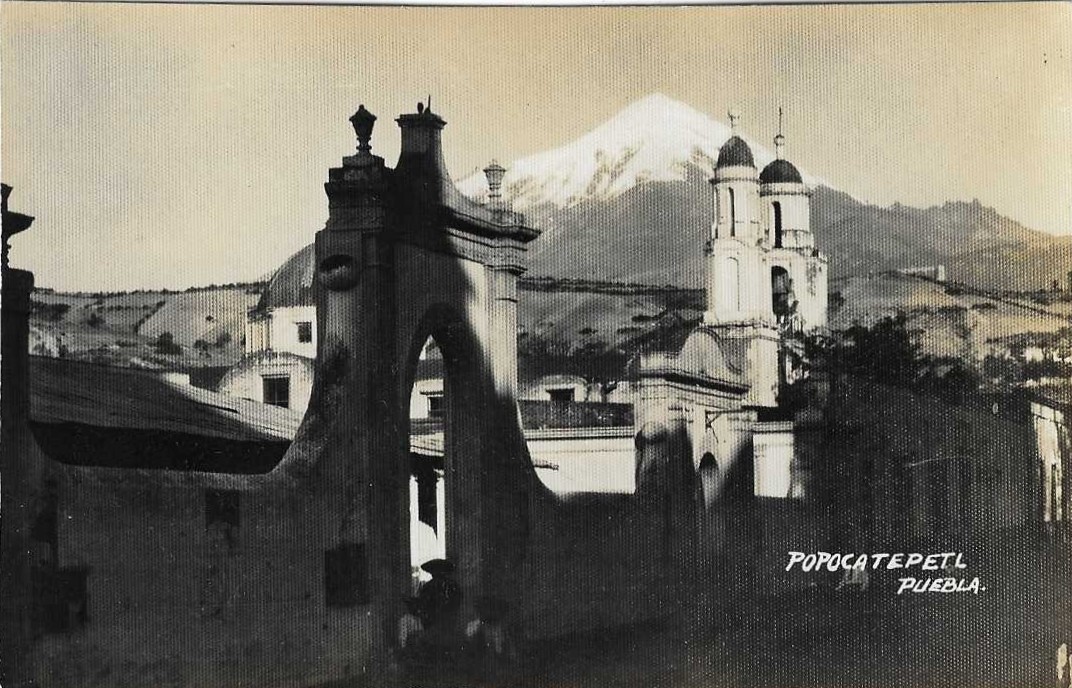 RPPC Popocatépetl volcano from Chalchicomula de Sesma (now Ciudad Ciudad Serdán)