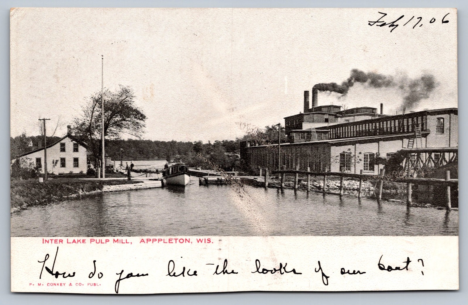 1906 postcard APPLETON WISCONSIN INTER LAKE PULP MILL w/2 flag cancels 1906 postcard APPLETON WISCONSIN INTER LAKE PULP MILL w/2 flag cancels