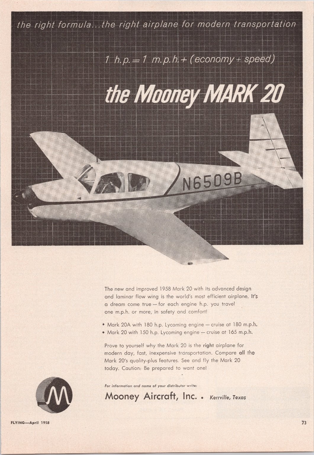 Mooney Mark 20 1958 Vintage Print Ad Aircraft Aviation Poster Mooney Mark 20 1958 Vintage Print Ad Aircraft Aviation Poster