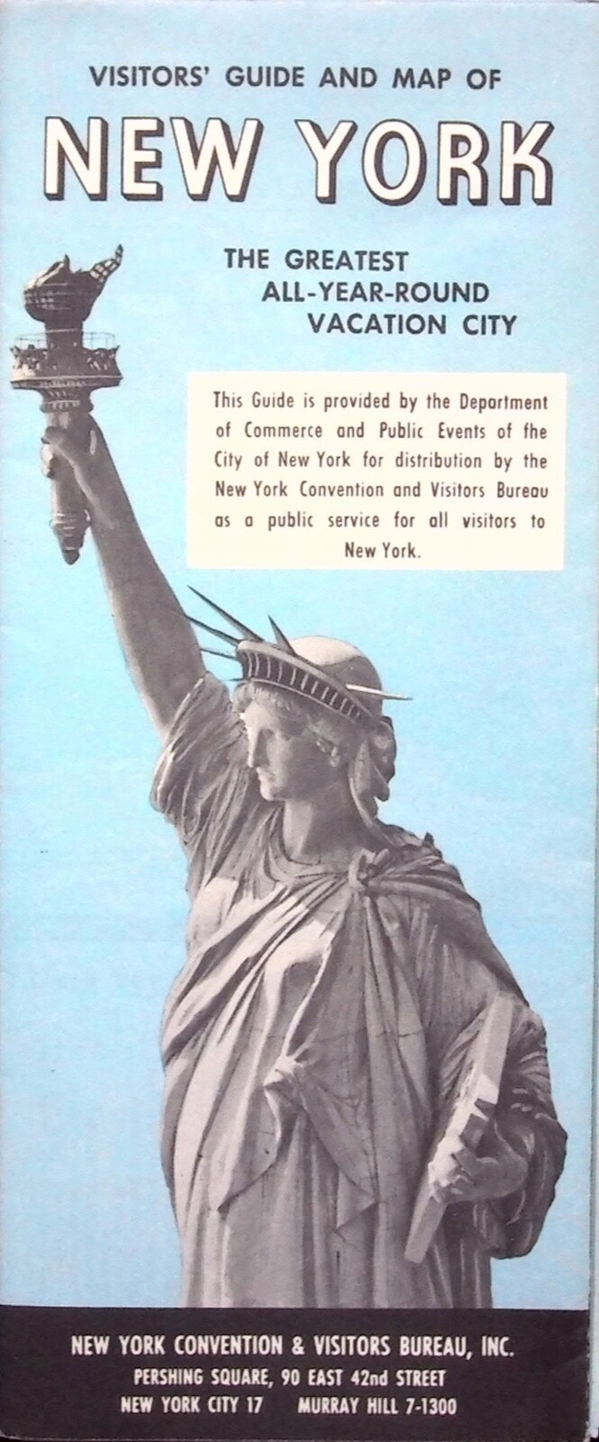 NEW YORK CITY VISITORS GUIDE & MAP NY CONVENTION BUREAU NYC MAYOR WAGNER 1960S 