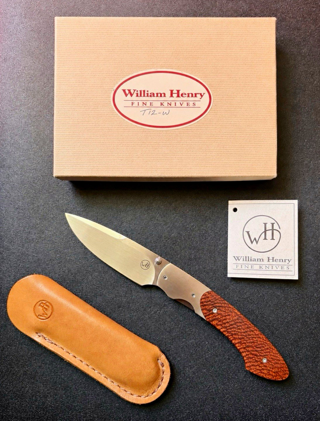 William Henry T12-W Pocketknife w Wood Handle Stainless Drop Point