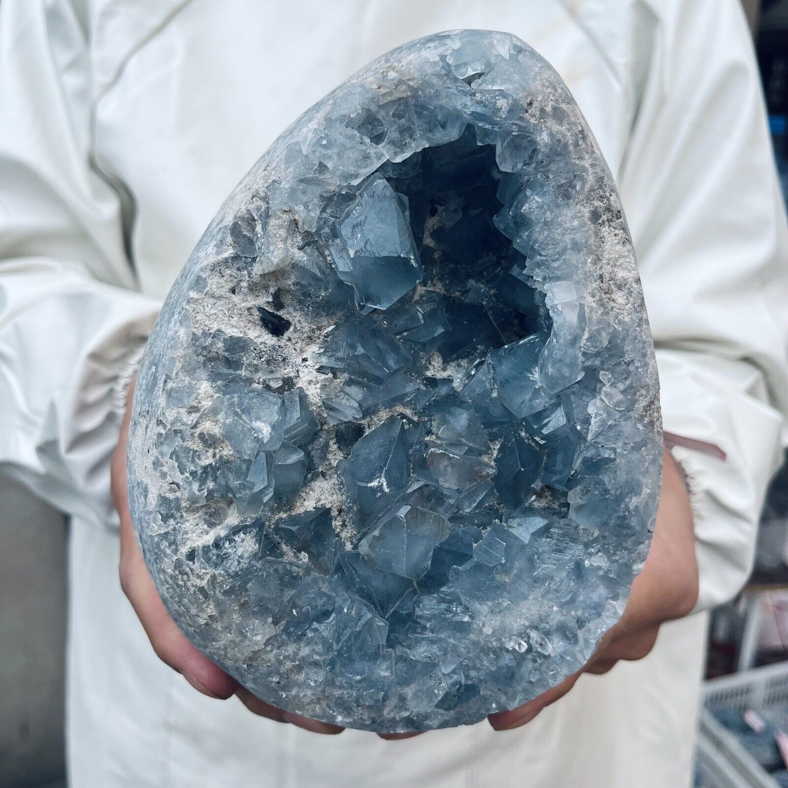 11lb Large Natural Blue Celestite Crystal Geode Quartz Cluster Mineral Specimen