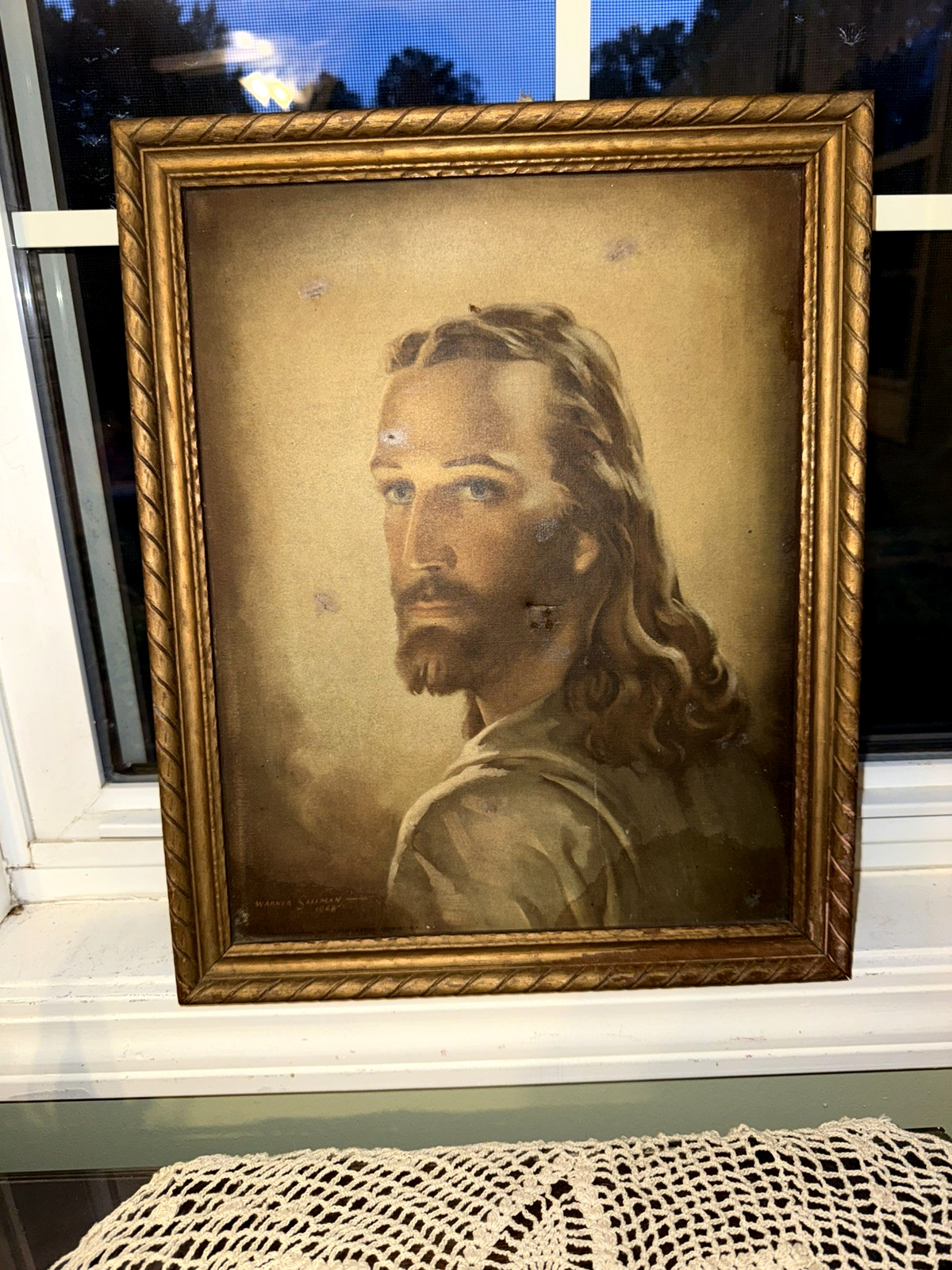 Vintage Framed Head of Christ Warner Sallman Kriebel Bates 1941 Litho Print