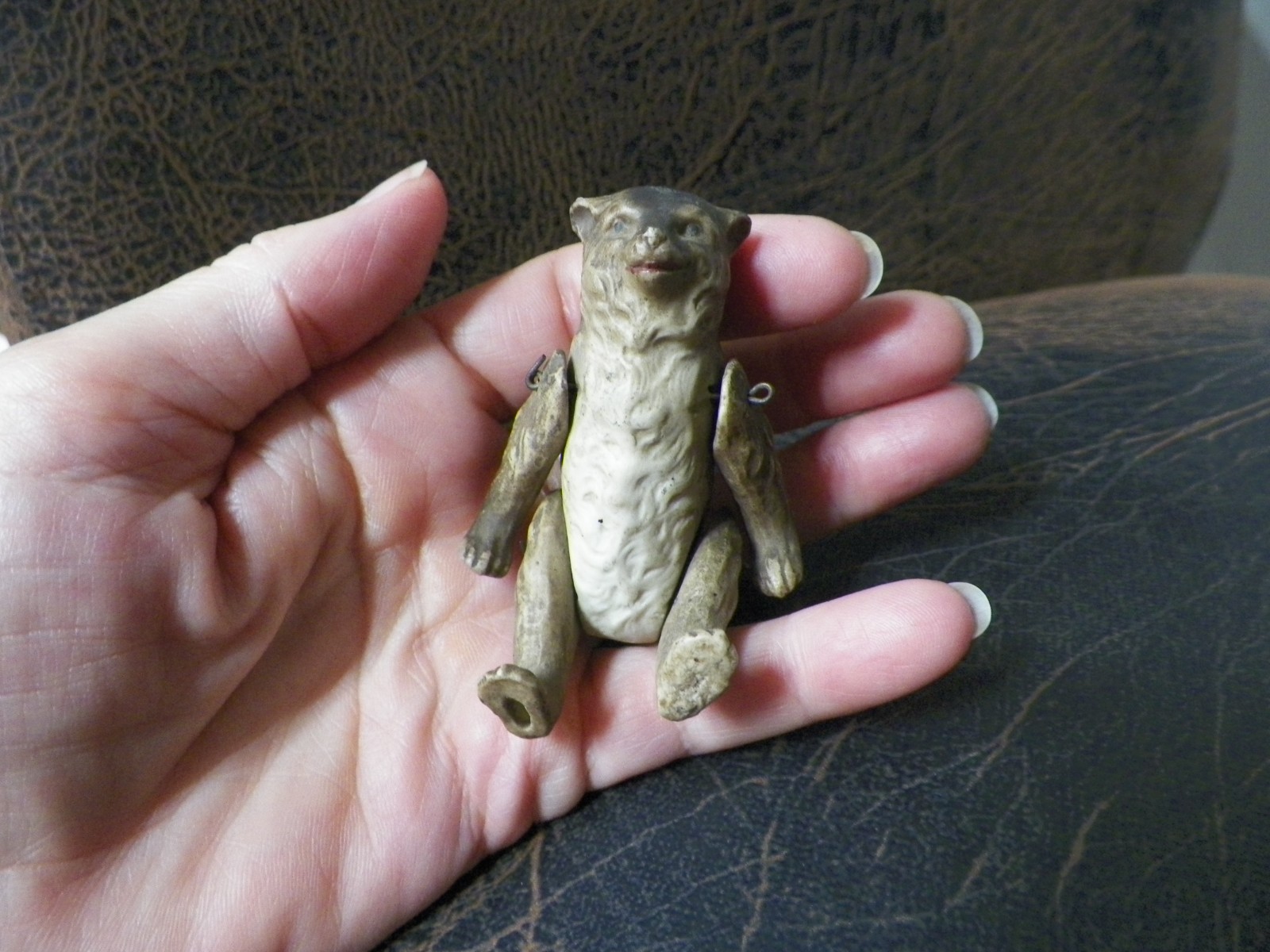 Vintage Bisque Bear figurine articulated German?  Collectible moveable arms legs