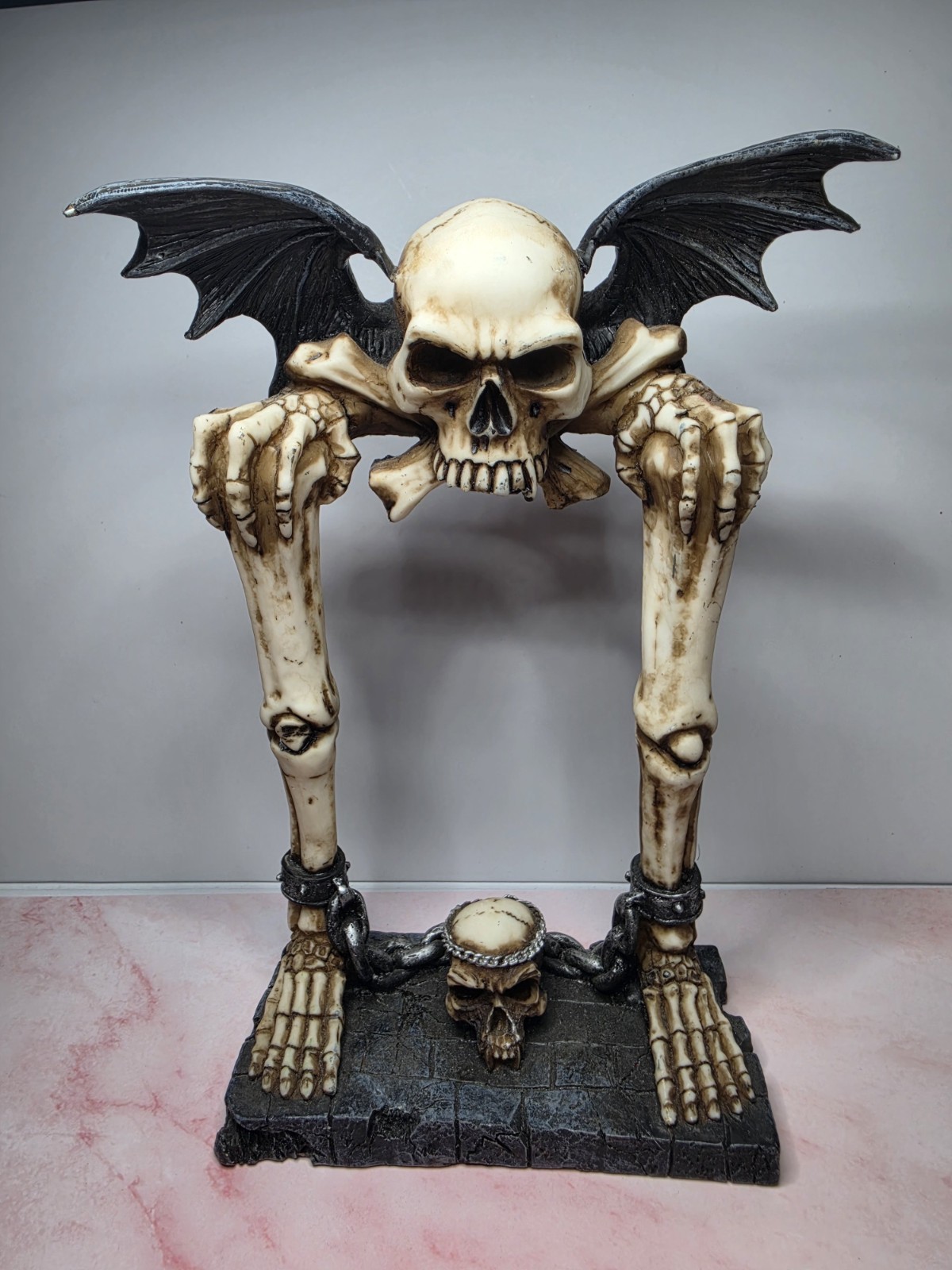 Gothic Winged Skull Bone Stand Figurine Halloween Macabre Demon Decor