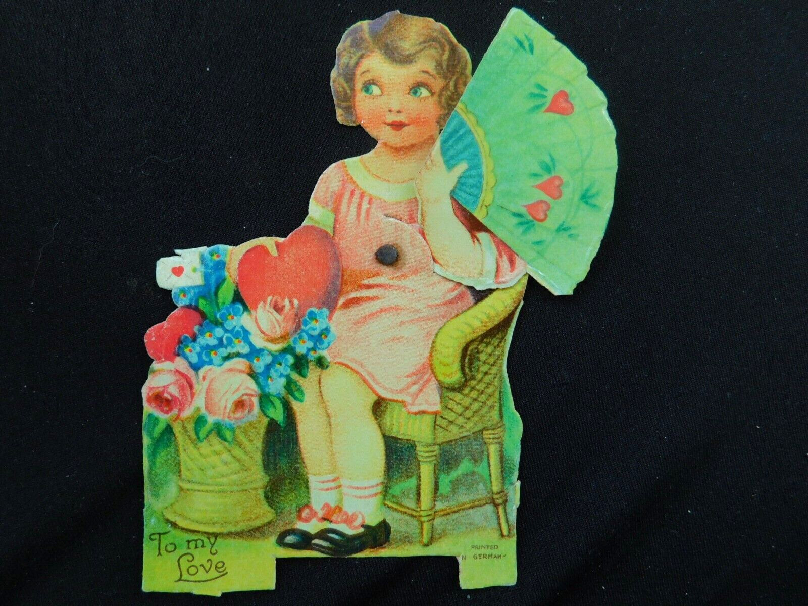 Vintage 1920\'s Mechanical Valentine Girl with Fan