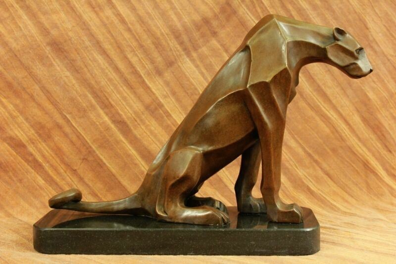LARGE BRONZE SCULPTURE LION PANTHER TIGER PUMA COUGAR CAT STATUE AFRICAN ART