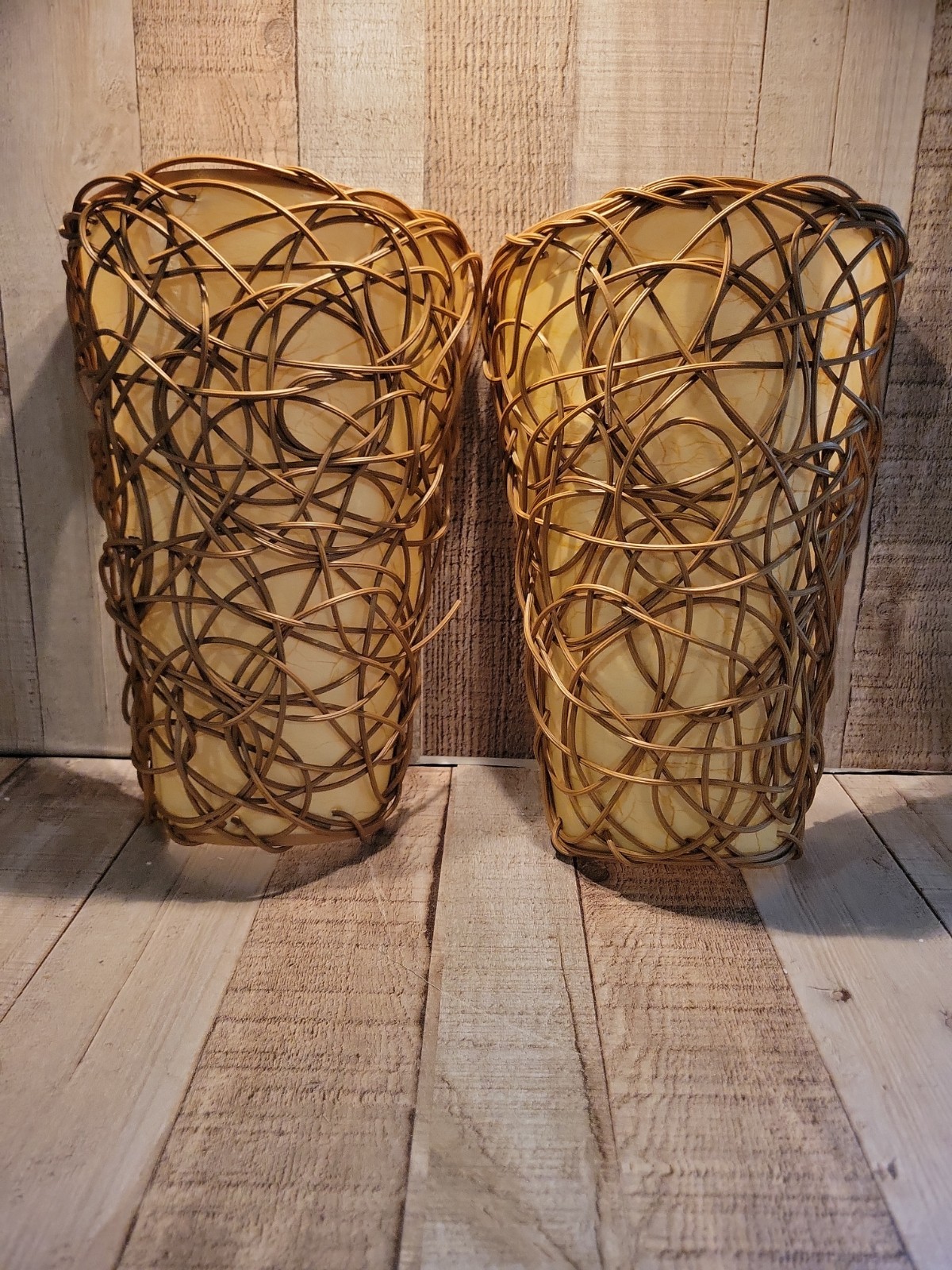 2 Nito Vine Woven Wall Lamp Shades Boho Chic Hand Crafted Rattan Wrapped Sconce